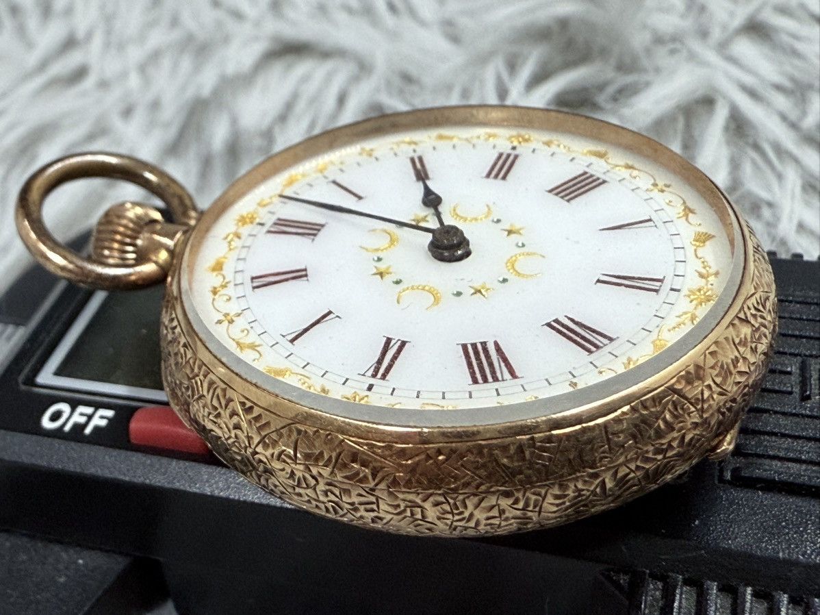 Vintage Vintage Pocket Manual Watch Fancy Dial Swiss Made 14K GOLD Size ONE SIZE - 5 Thumbnail