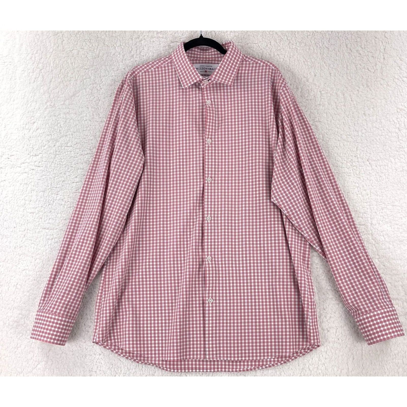 Mizzen+Main Mizzen+Main Dress Shirt Mens XXL Red Plaid Button-Up Sleeve Long Sleeve Regular Fit USA Made EUC Size 48R - 2 Thumbnail