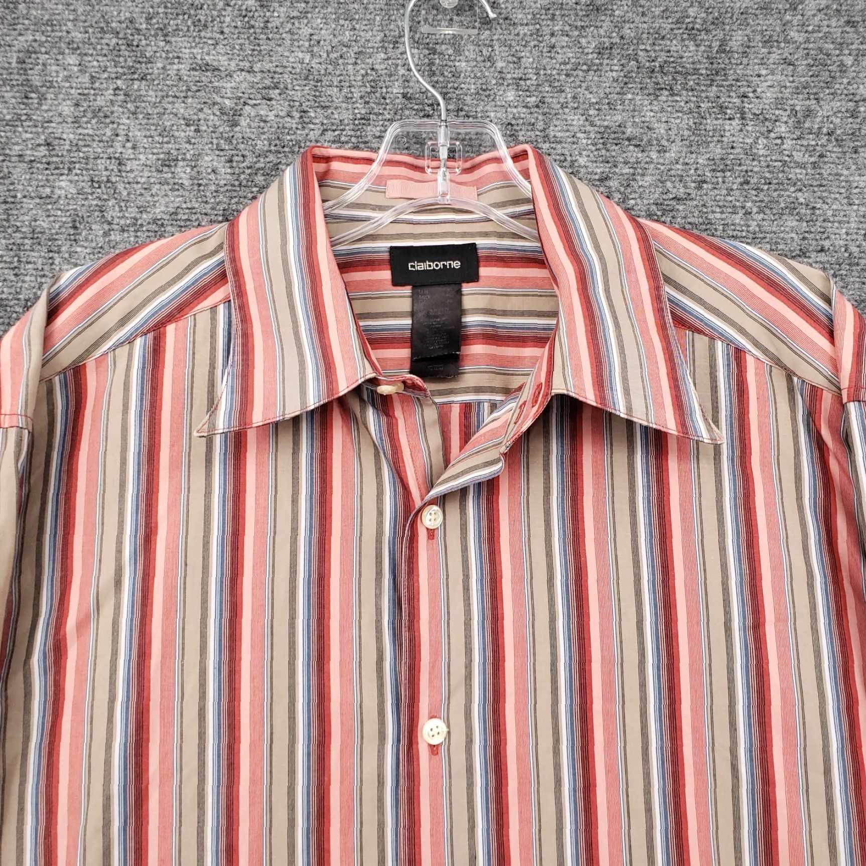 Liz Claiborne Claiborne Shirt Mens XL Red Striped Button-Up Long Sleeve Cotton Blend Casual Workplace Size US XL / EU 56 / 4 - 4 Thumbnail