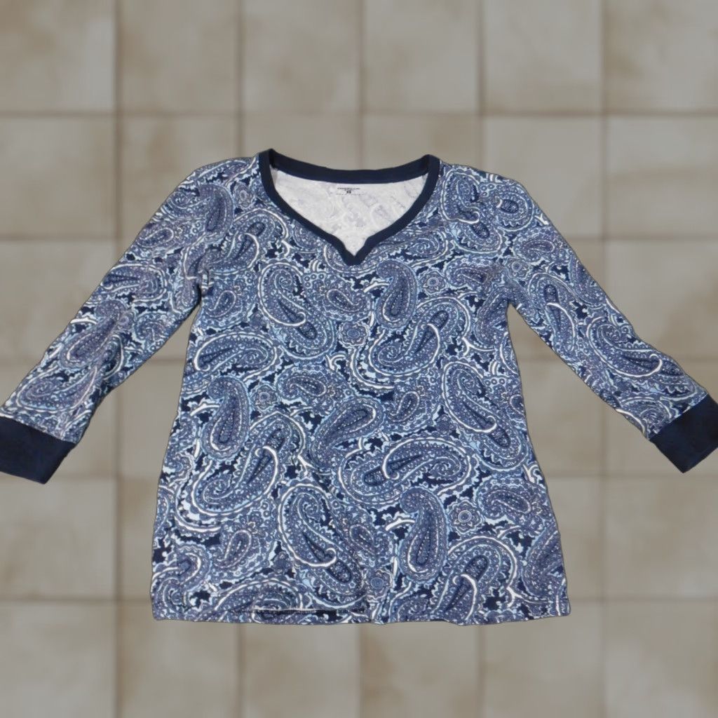 Jones New York Jones New York Womens Blouse M Blue Stretch Argyle Crew Neck Cap Sleeve Regular Casual Vintage: No (100% Cotton Rayon) Size M / US 6-8 / IT 42-44 - 1 Thumbnail