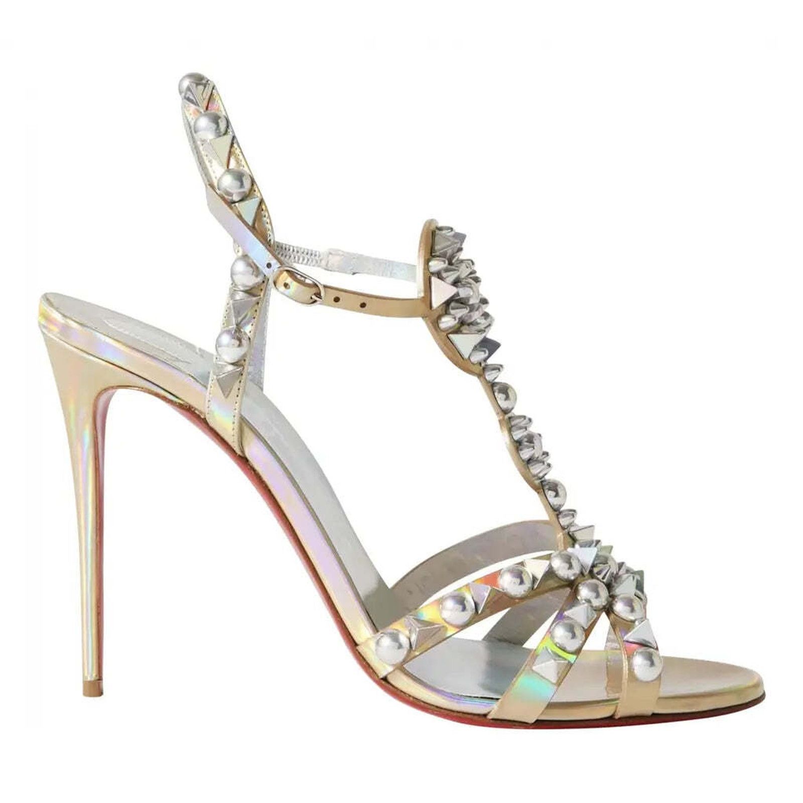 Christian Louboutin Goldora 100 Gold AB Spike Ankle Strap Sandal Heel Pump 36.5 Size US 6.5 / IT 36.5 - 1 Thumbnail