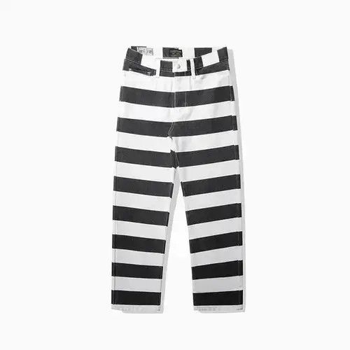 Striped Thick Denim Pants Durable