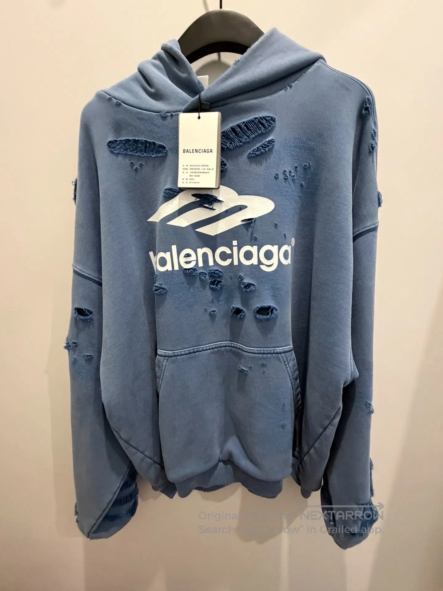 Balenciaga Crypto Monogram Hooded Sweatshirt Washed Blue | Grailed