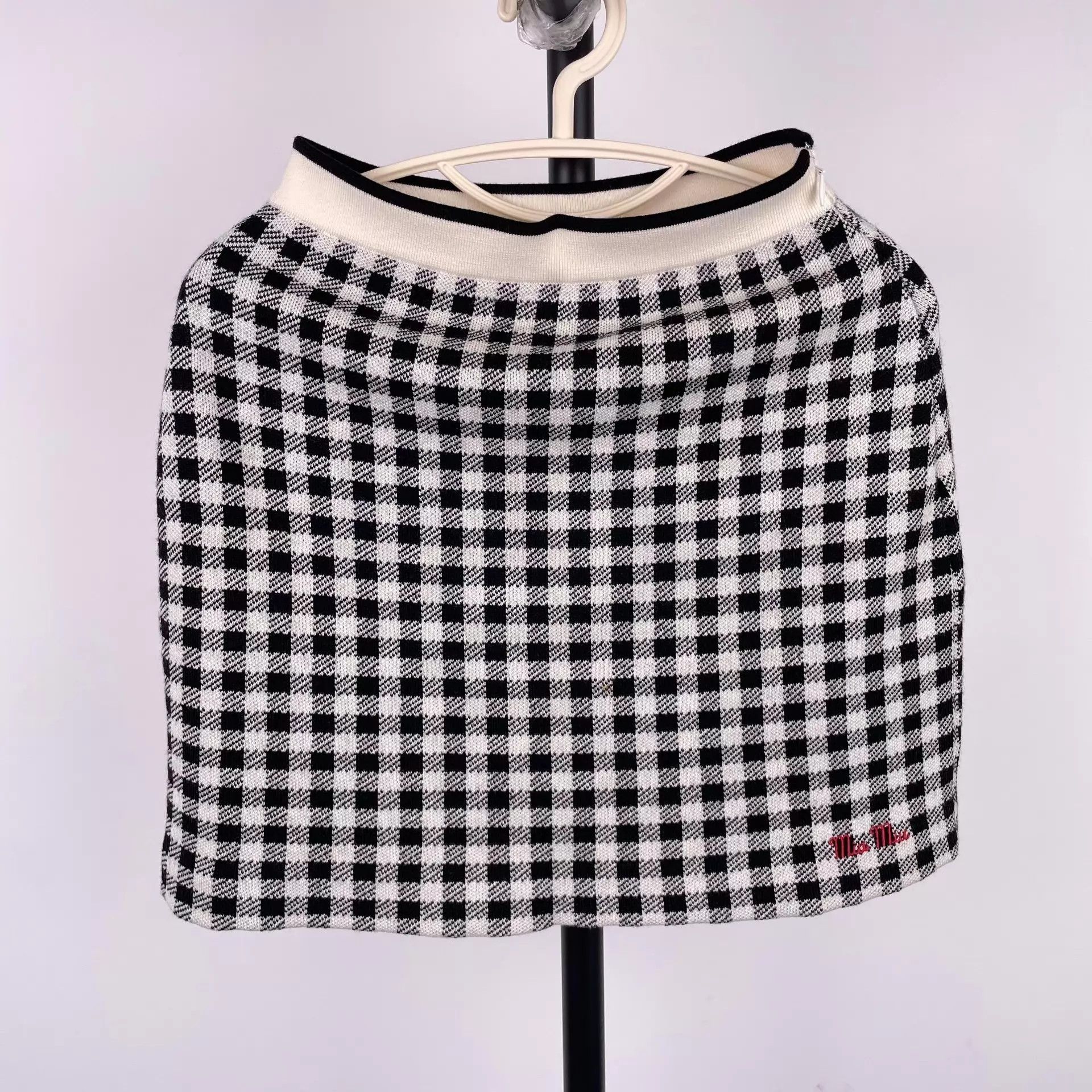 Miu Miu MIU MIU Women's Black & White Checkered Knit Skirt 38 Size 26" / US 2 / IT 38 - 1 Thumbnail