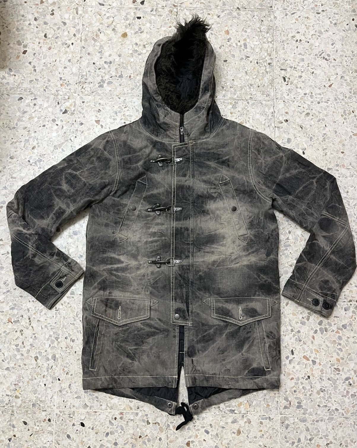Japanese Brand Black Distress denim hoodie Allix design six pocket jacket Size US L / EU 52-54 / 3 - 1 Thumbnail
