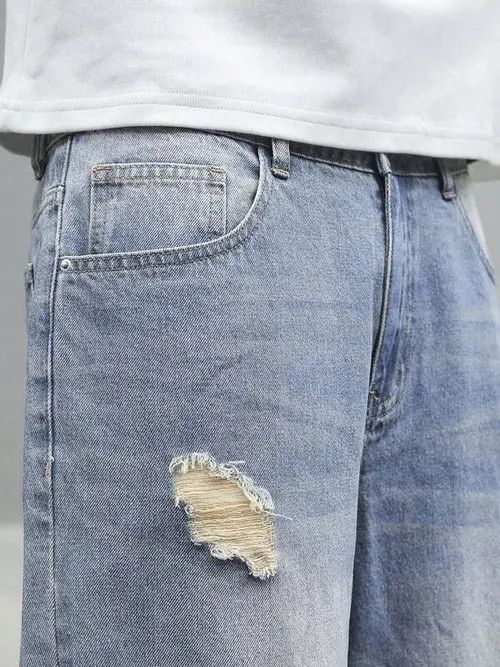 Jean Distressed Baggy Denim Jeans Ripped Size US 34 / EU 50 - 3 Thumbnail
