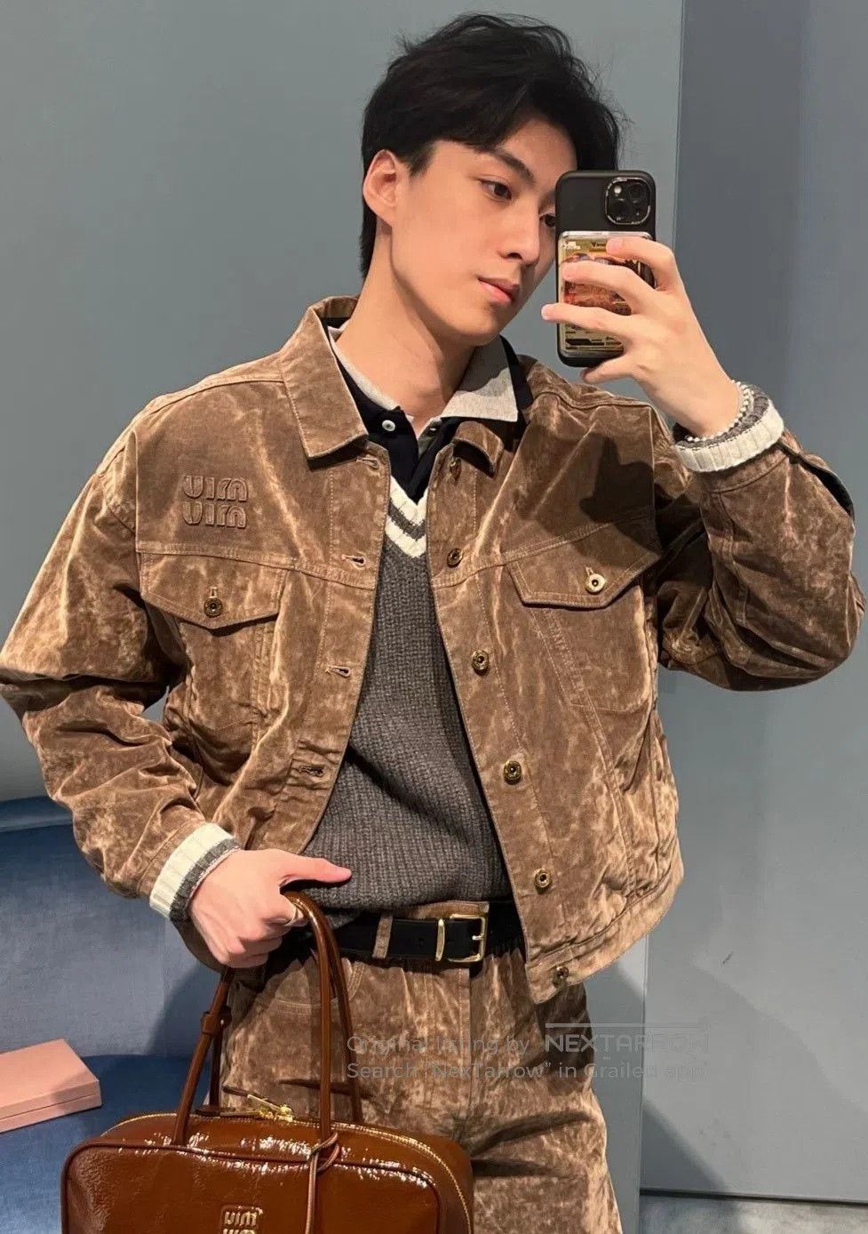 Miu Miu Miu Miu Khaki Velvet Denim Jacket. Size M / US 6-8 / IT 42-44 - 1 Thumbnail