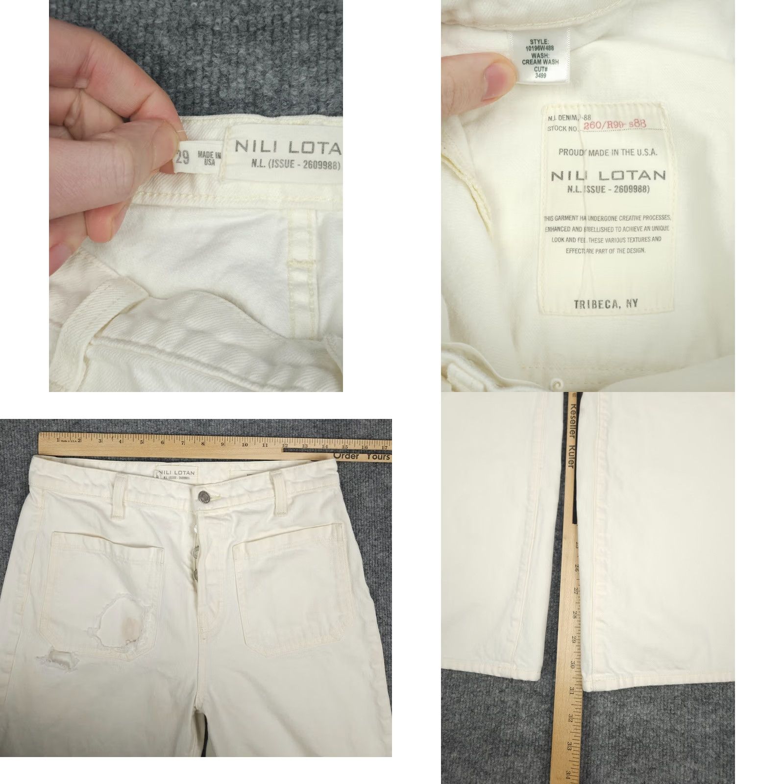 Nili Lotan Nili Lotan FLORENCE Flare Jeans Women's 29 White Ivory Distressed Stained Size 29" - 8 Thumbnail