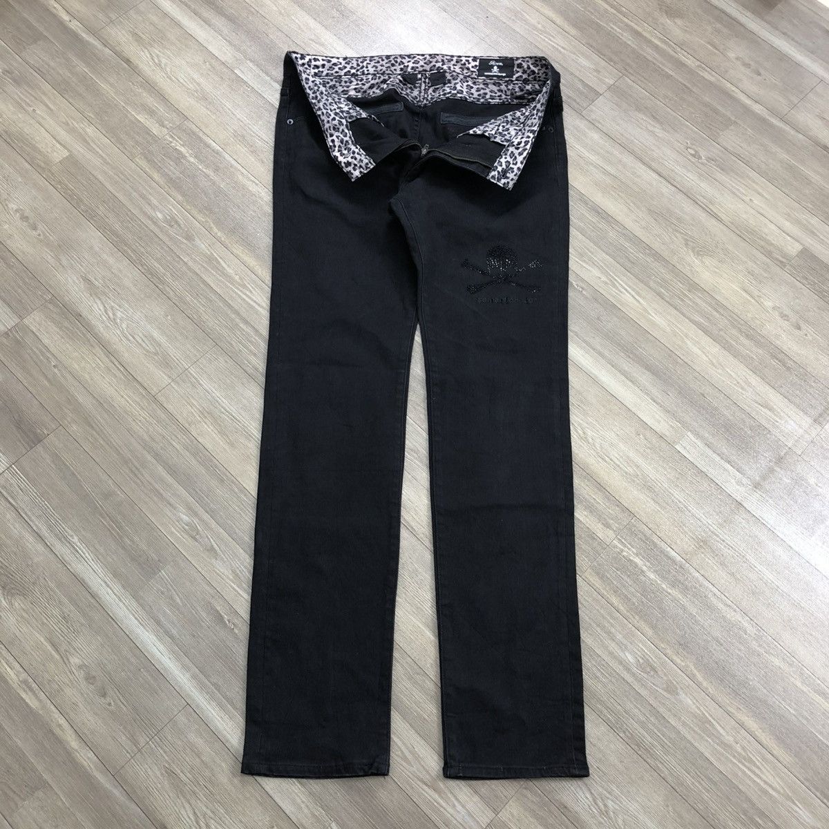Japanese Brand 2000s Semantic Design x Roen Skulls Leopard Black Jeans Lgb Size US 33 - 1 Thumbnail