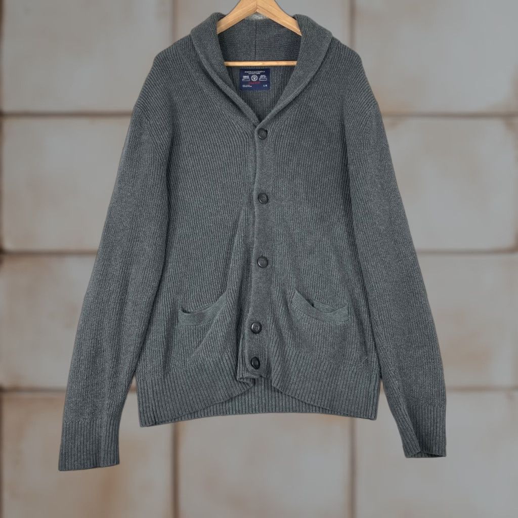 American Eagle Outfitters American Eagle Outfitters Cardigan Womens Large Gray Shawl Collar Ribbed Knit Sweater Size L / US 10 / IT 46 - 1 Thumbnail