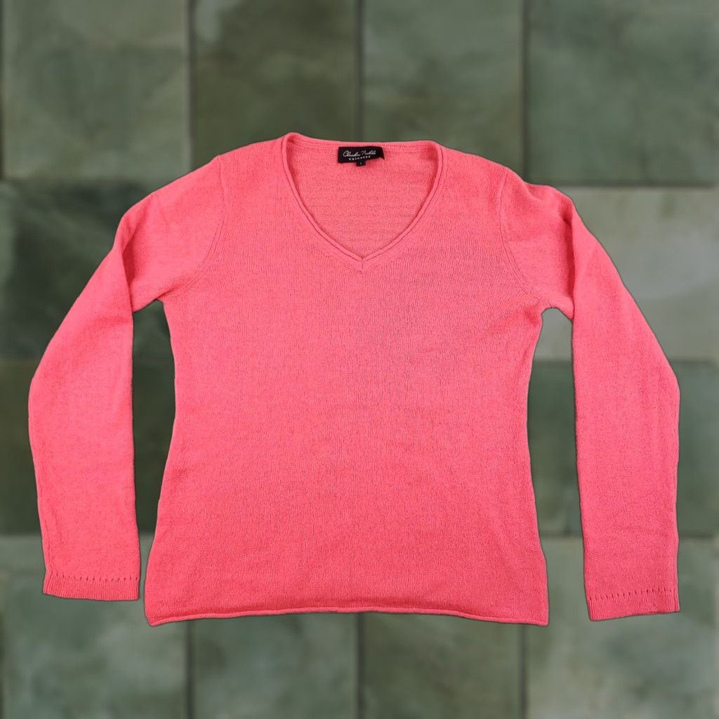 Pinko Claudia Nichole Sweater Womens Large Pink Pullover Knit V-Neck Cashmere Wool Logo Size L / US 10 / IT 46 - 1 Thumbnail