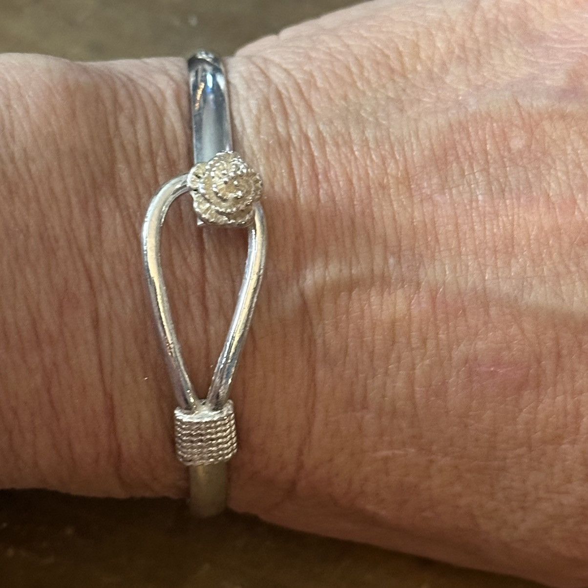 Vintage Vintage 925 silver rose and rope hook bangle bracelet Size ONE SIZE - 2 Thumbnail