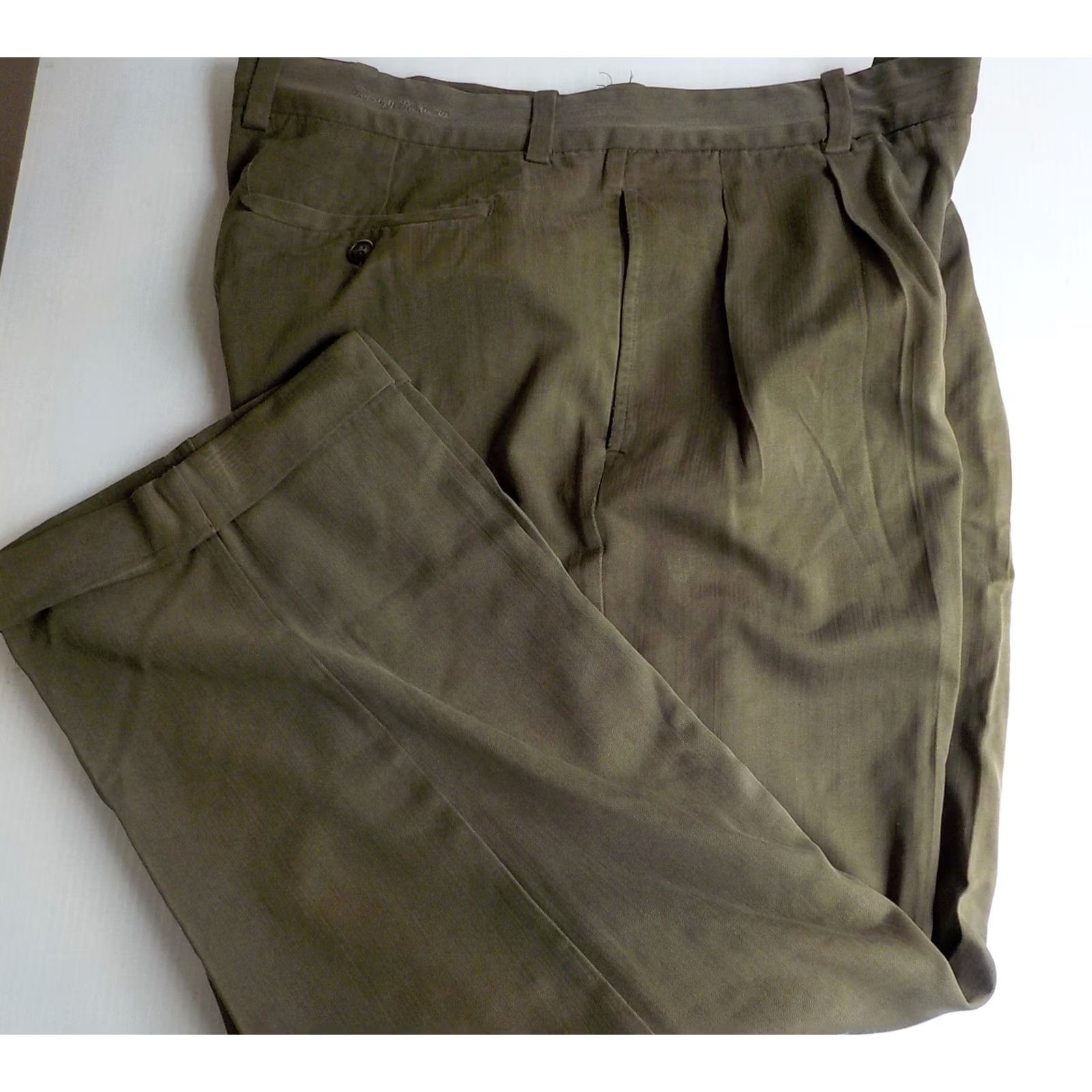 Tommy Bahama VINTAGE Tommy Bahama Pants Dress Silk Pleated Front Army Green 36x27 Cuffed Mens Size US 36 / EU 52 - 2 Thumbnail