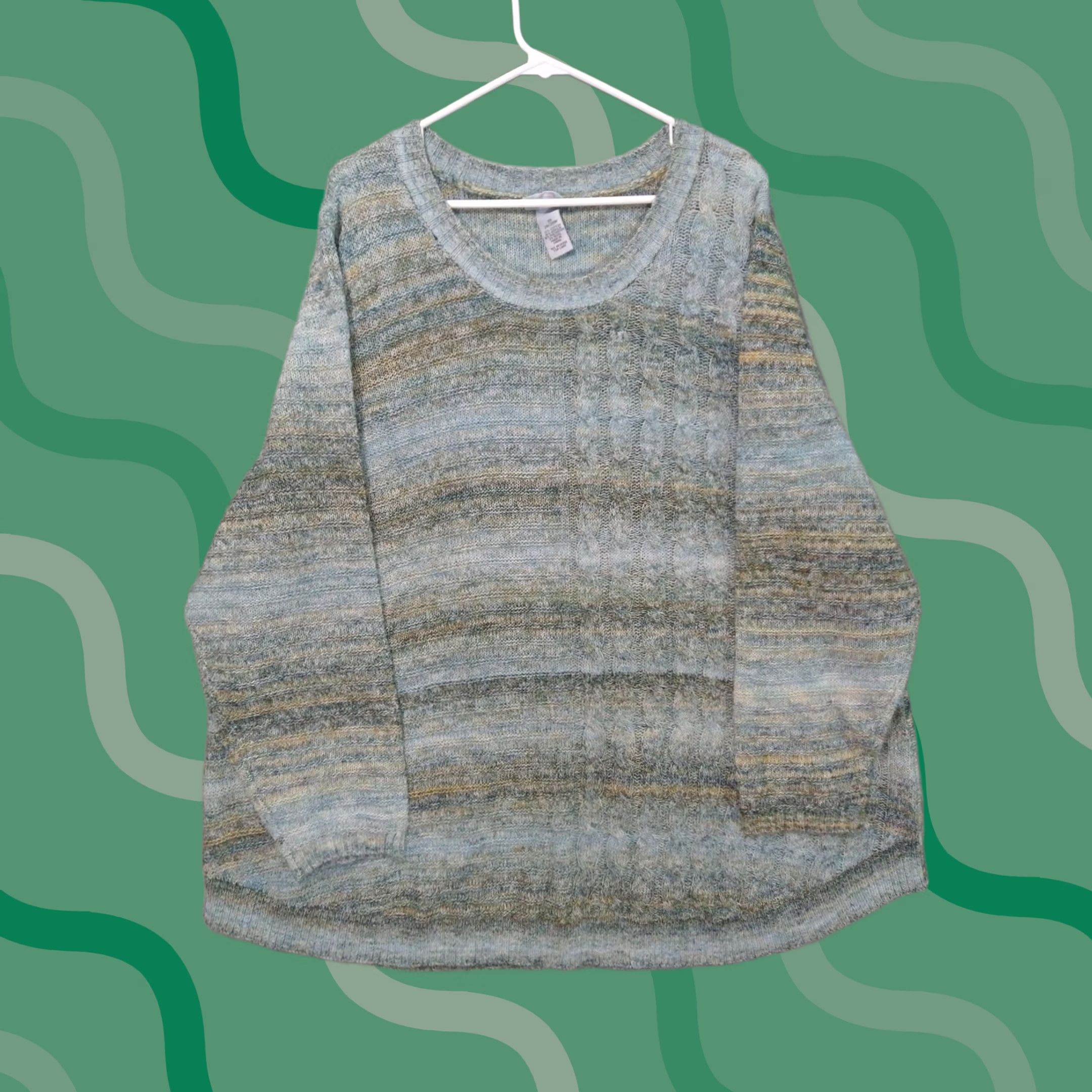 Vintage Catherines Sweater Pullover Womens 3X Plus Blue Striped Cable Knit Wool Blend Crew Neck Long Sleeve Knit Casual Winter Spring Fall Womens Size XXL / US 16-18 / IT 52-54 - 1 Thumbnail