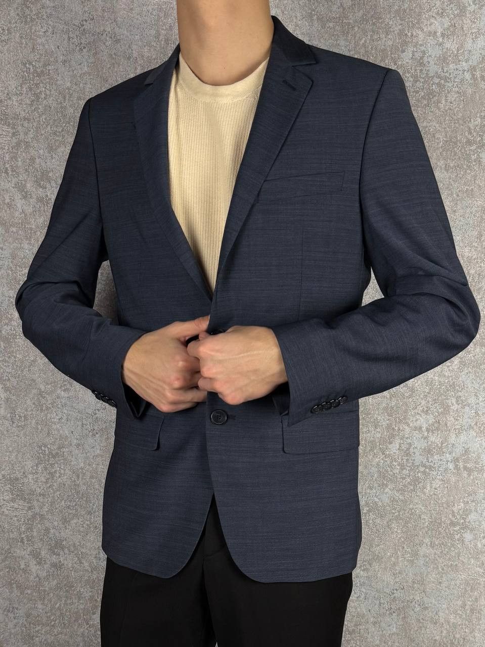 Karl Lagerfeld Karl Lagerfeld Blue Textured Blazer Size 46R - 2 Thumbnail