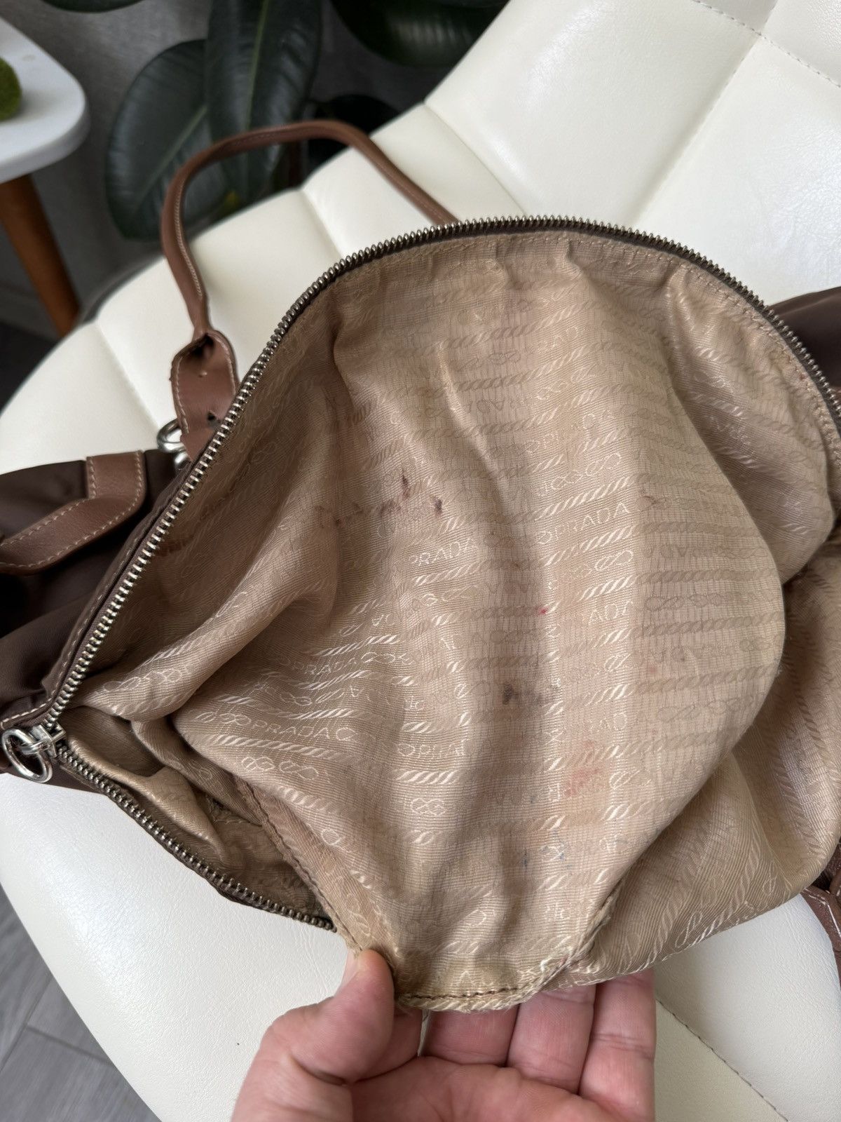 Prada Vintage 00s Prada Triangle Logo Nylon & Leather Brown Bag Size ONE SIZE - 23 Thumbnail