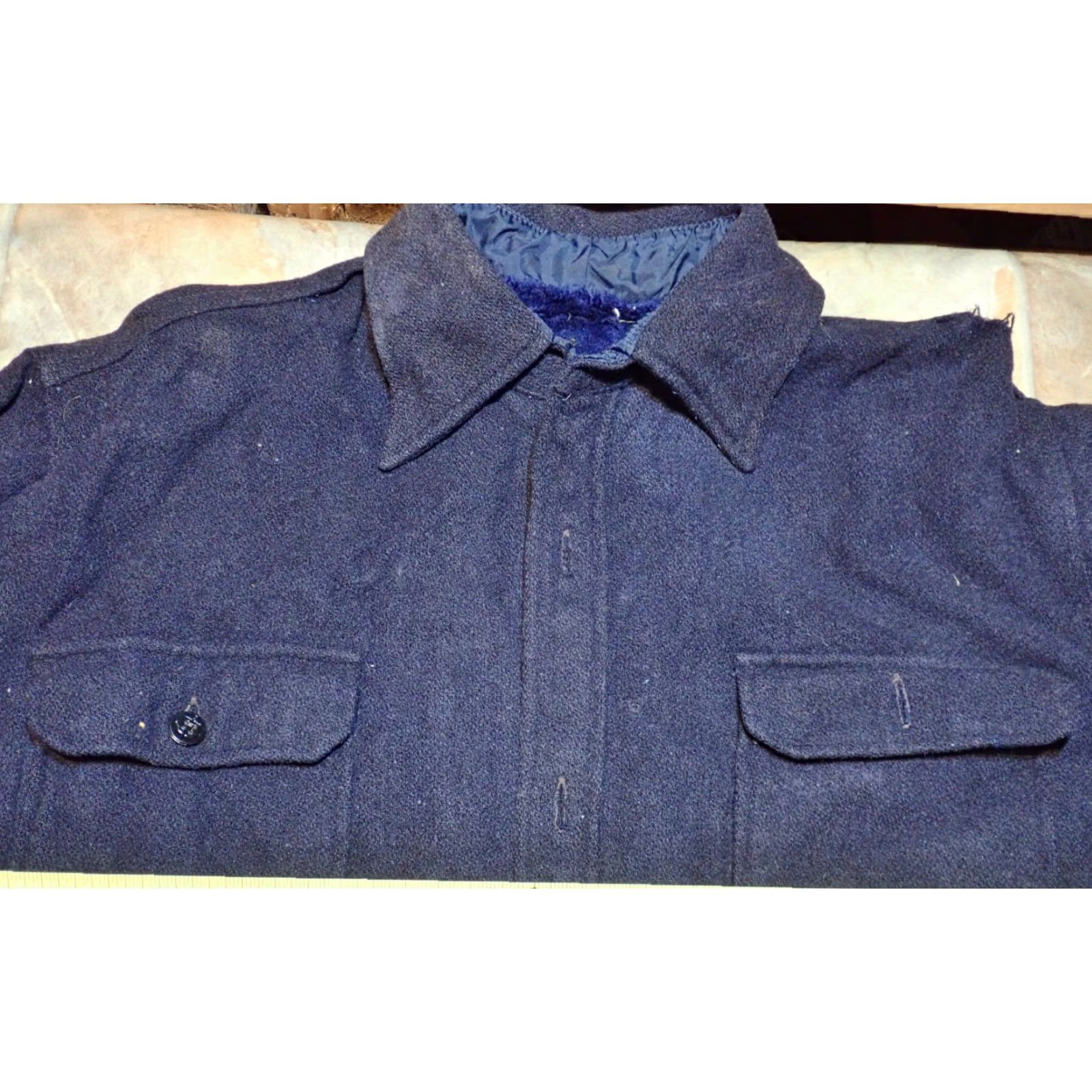 Vintage VINTAGE CPO Shirt For Repair 50s 60s Distressed Heavy Wool Button Up Navy Wool Jacket - Mens L Size US L / EU 52-54 / 3 - 4 Thumbnail