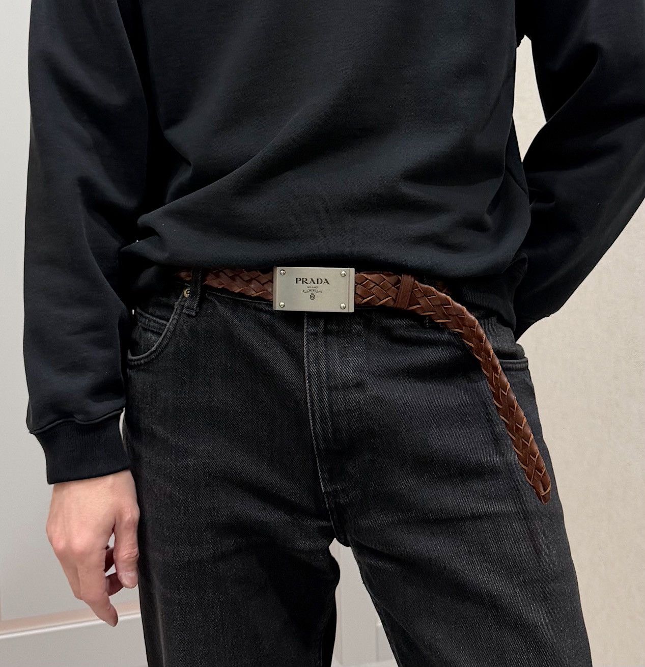 Designer × Prada × Vintage Prada Brown Logo Leather Belt 80  display picture 3