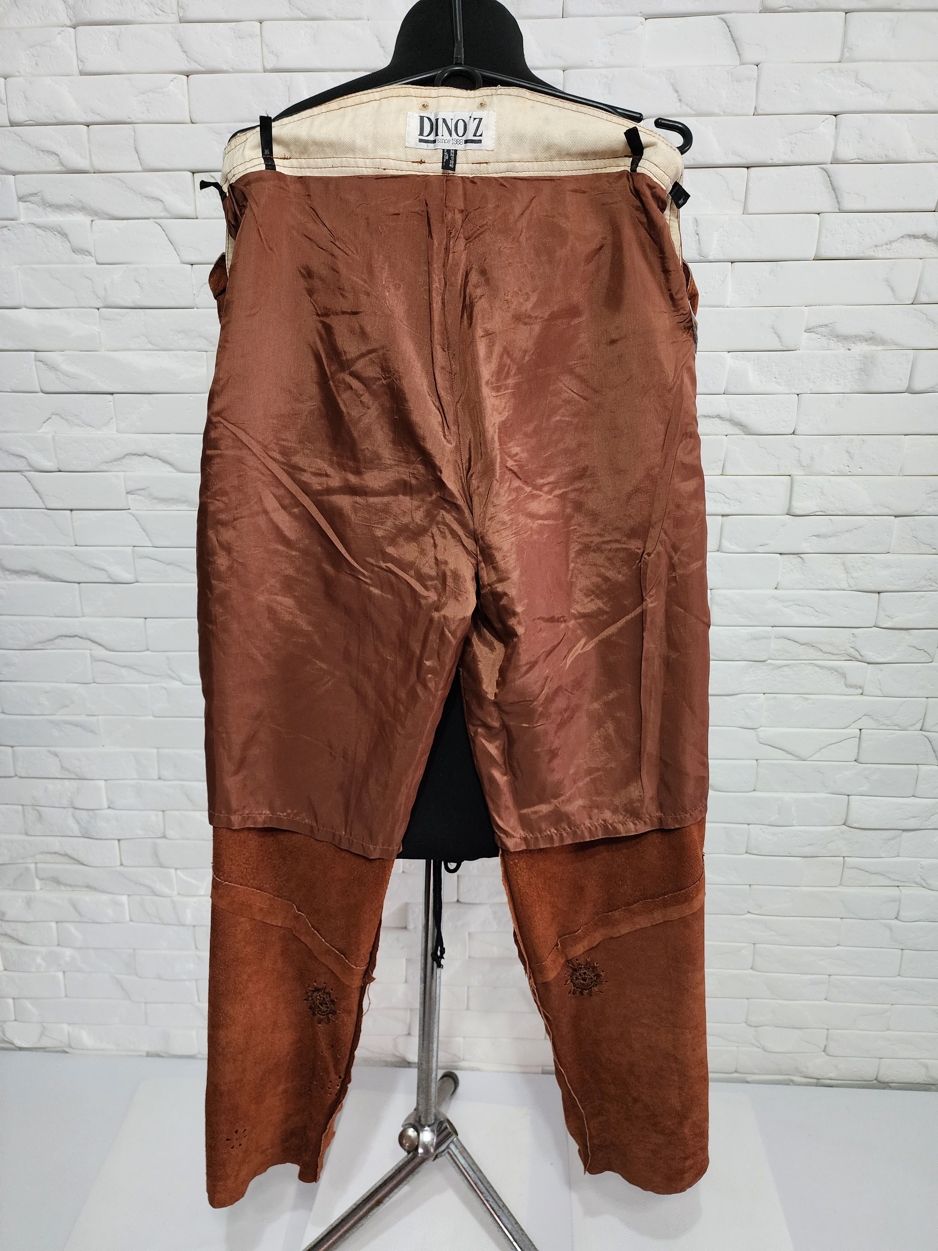 Genuine Leather Brown women's pants with pockets and suspenders. Size 34" / US 12 / IT 48 - 7 Thumbnail