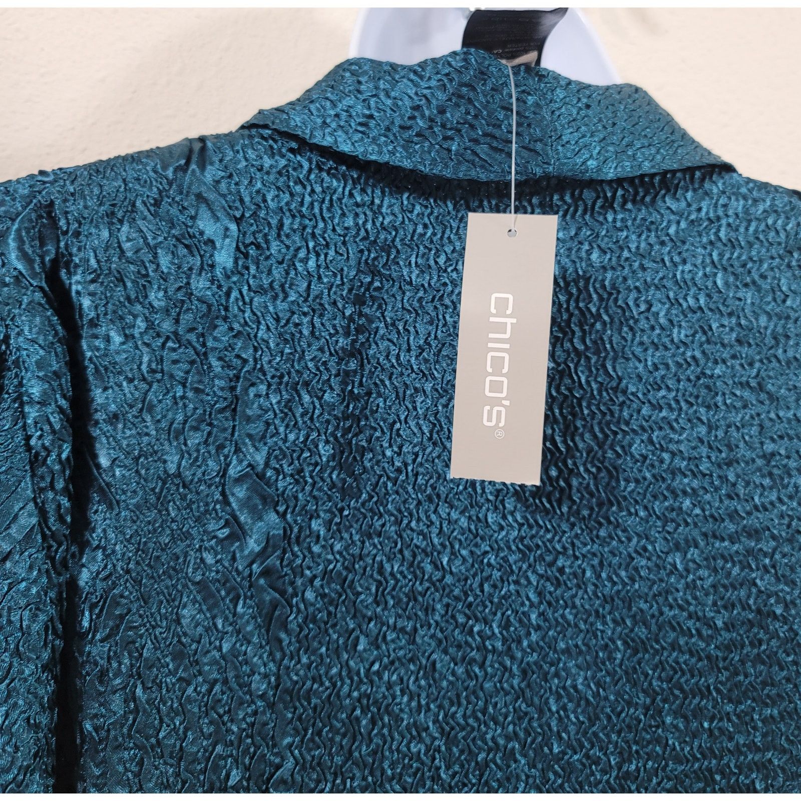 Chicos Chico's Traveler Striking Teal Crushed Short Jacket 2 L NWT Size L / US 10 / IT 46 - 3 Thumbnail