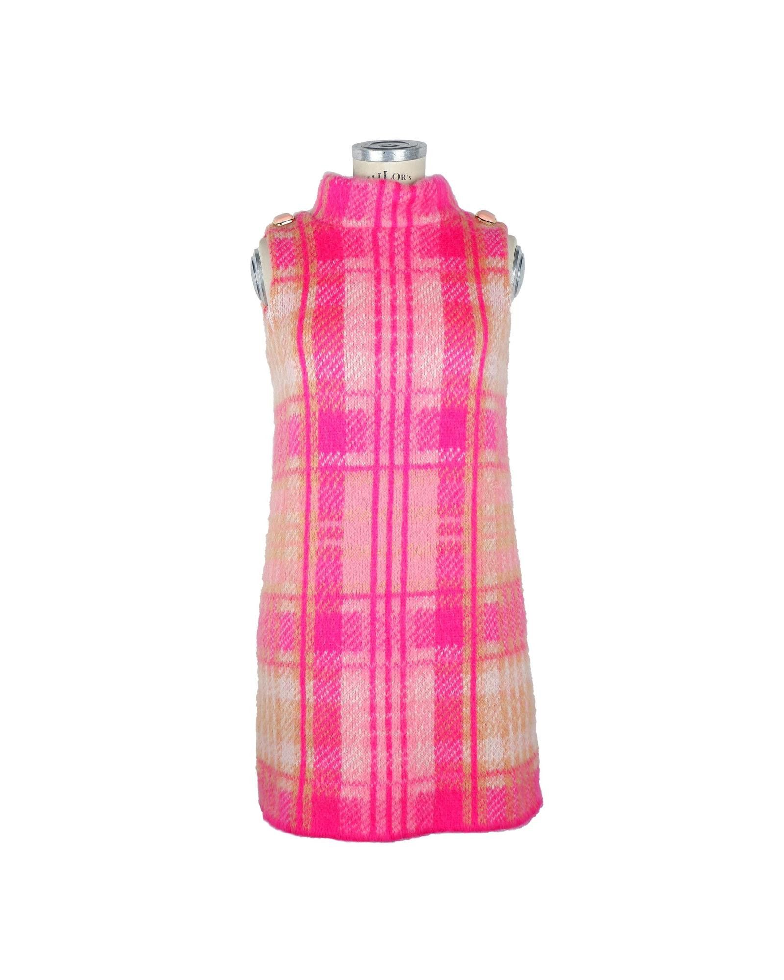 image of Elisabetta Franchi Tartan Sleeveless Knit Dress in Fuchsia, Women's (Size Medium)