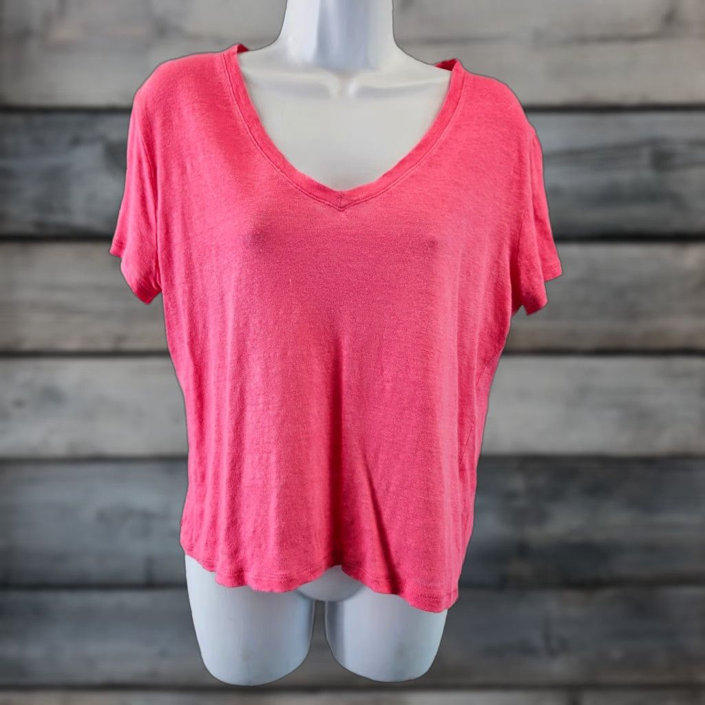 J.Crew J.CREW Womens Linen Tee S Solid Pink Short Sleeve V-Neck Shirt Size 28" / US 6 / IT 42 - 1 Thumbnail