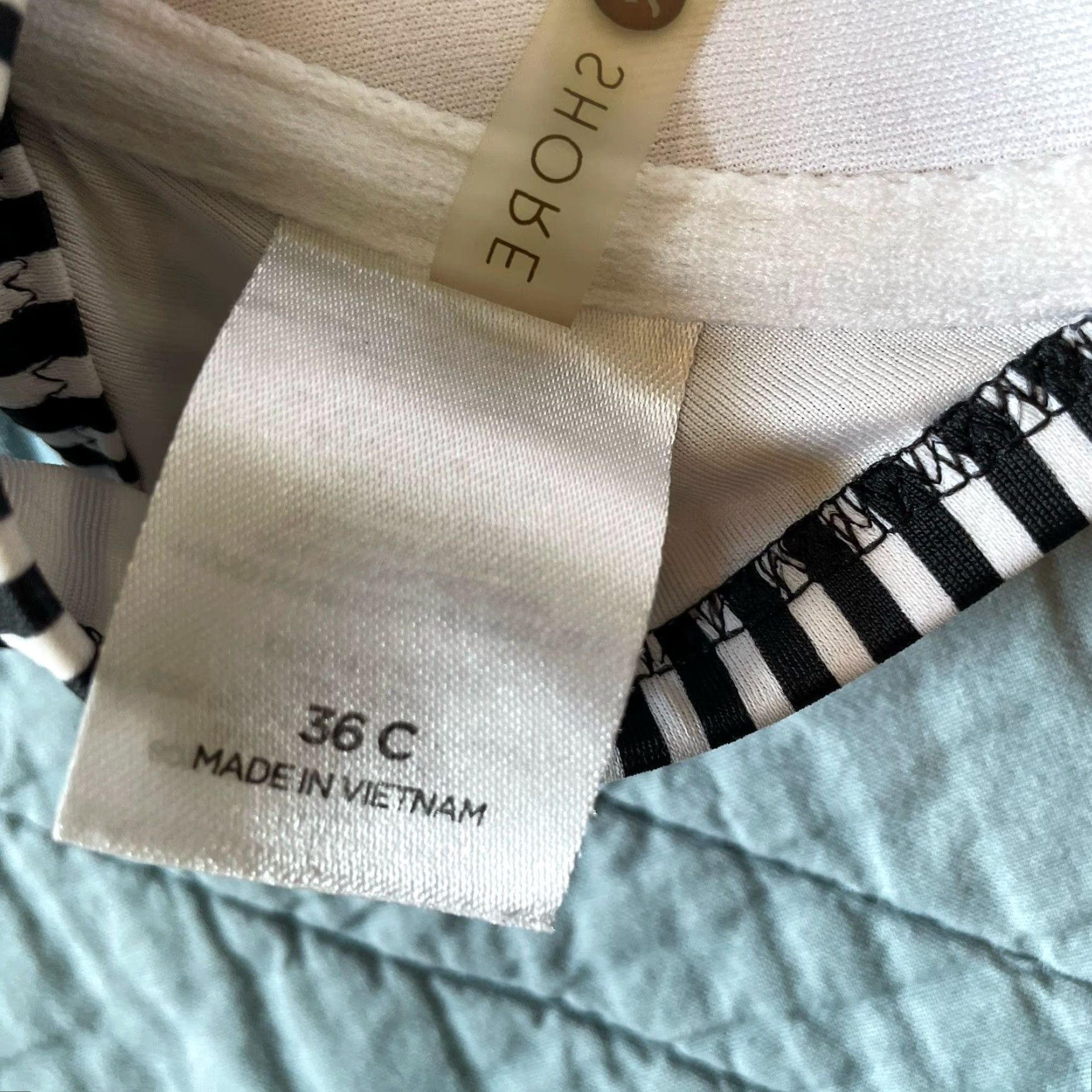Vintage Shade & Shore Bikini Top 36C Striped Black & White Beach Swim Top Women 36C Spaghetti Strap Padded Size XS / US 0-2 / IT 36-38 - 5 Thumbnail