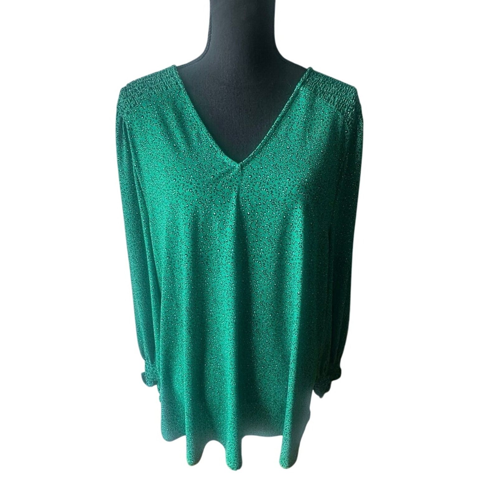 Adrianna Papell Adrianna Papell Green V-Neck Blouse – Long Sleeve Size XXL / US 16-18 / IT 52-54 - 1 Thumbnail