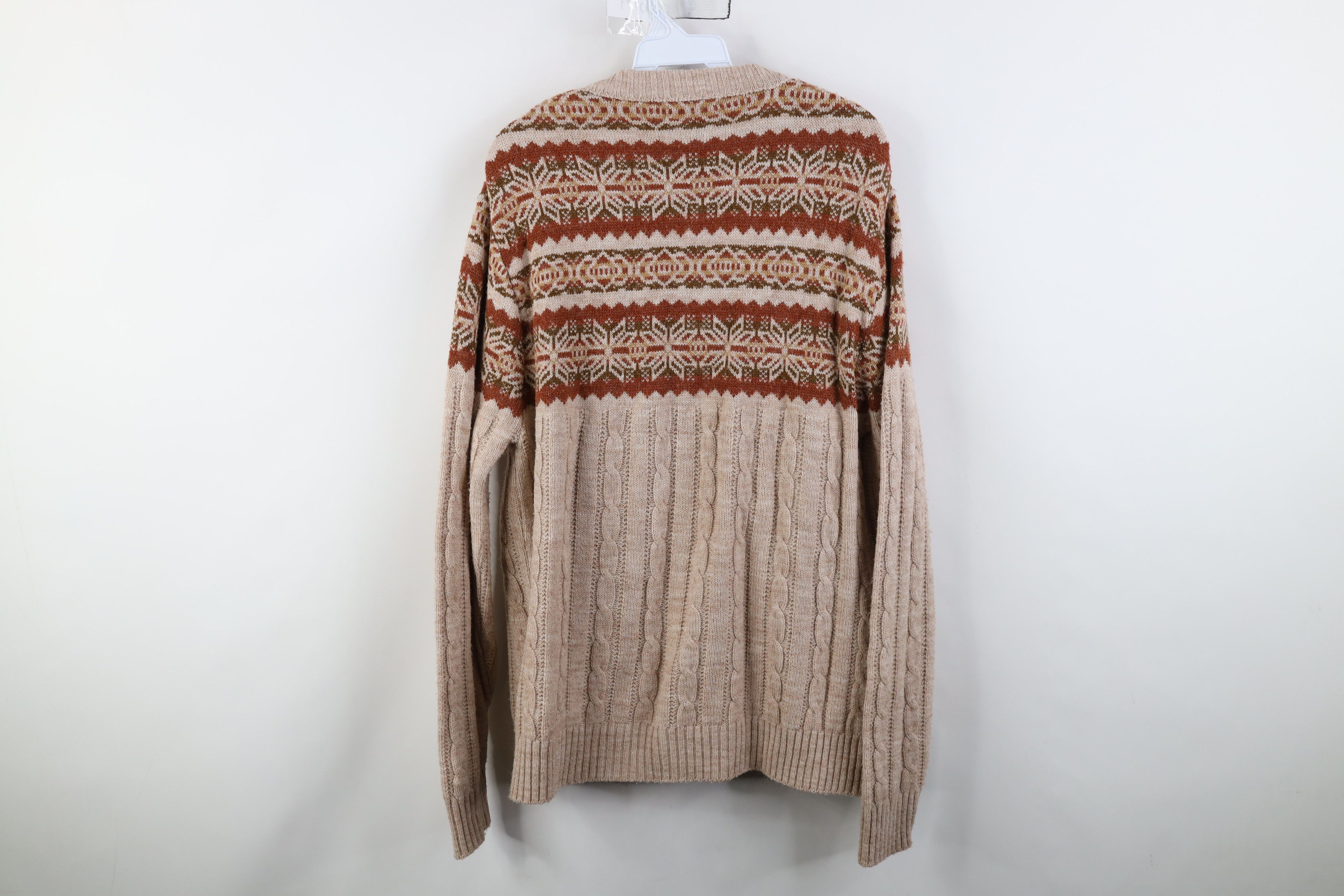 Vintage Vintage 70s Streetwear Fair Isle Ribbed Cable Knit Sweater Size US L / EU 52-54 / 3 - 9 Thumbnail