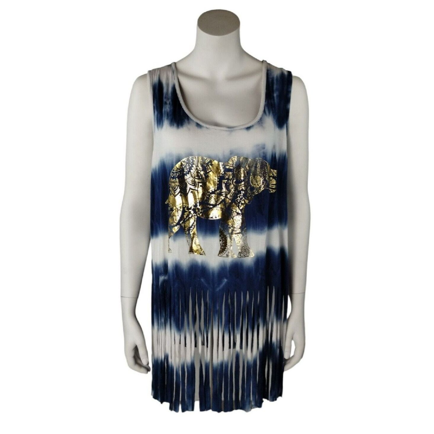 Other Gemstone Womens 1X Blue Gold Elephant Graphic Lightweight Fr Size XL / US 12-14 / IT 48-50 - 2 Thumbnail