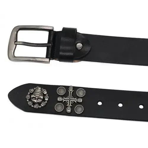 Jean Vintage Leather Cross Rivet Jeans Belt Size ONE SIZE - 4 Thumbnail