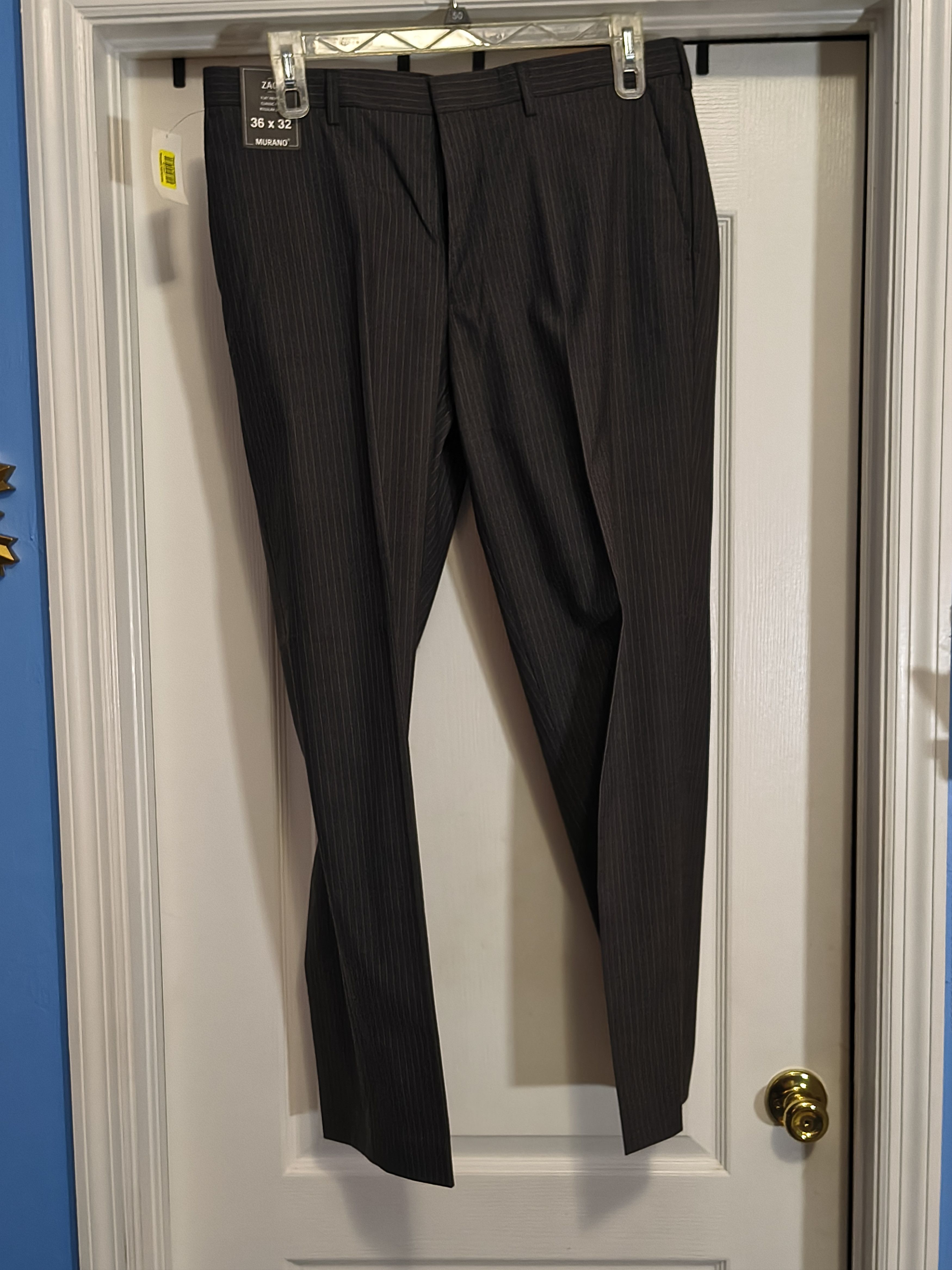 Murano ZAC MURANO 36x32 Men Grey stripe pant CLASSIC FIT FLAT FRONT Size US 36 / EU 52 - 6 Thumbnail