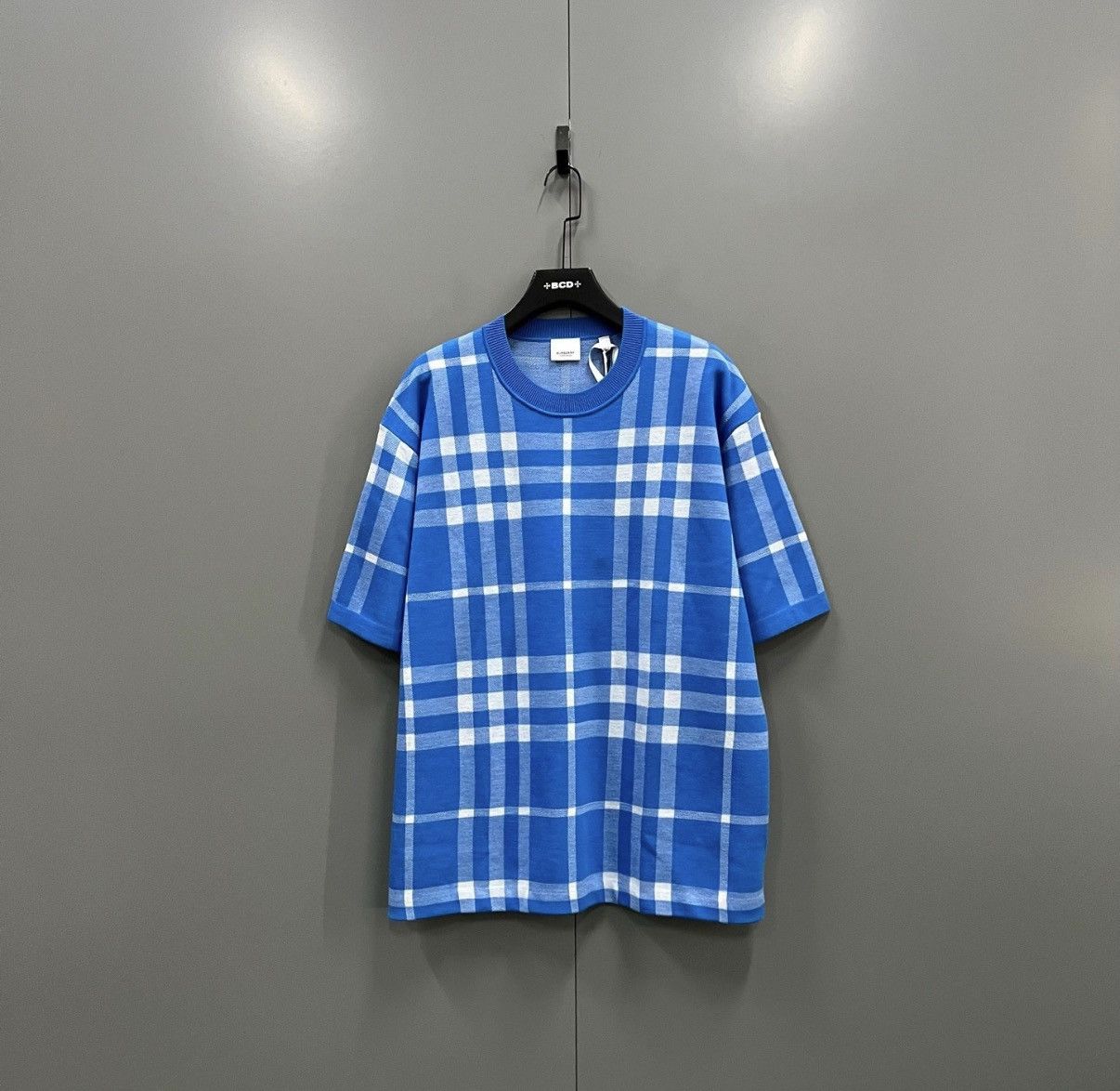 Burberry Burberry Blue Check Knit Short-Sleeve Top J41 Size US L / EU 52-54 / 3 - 1 Thumbnail
