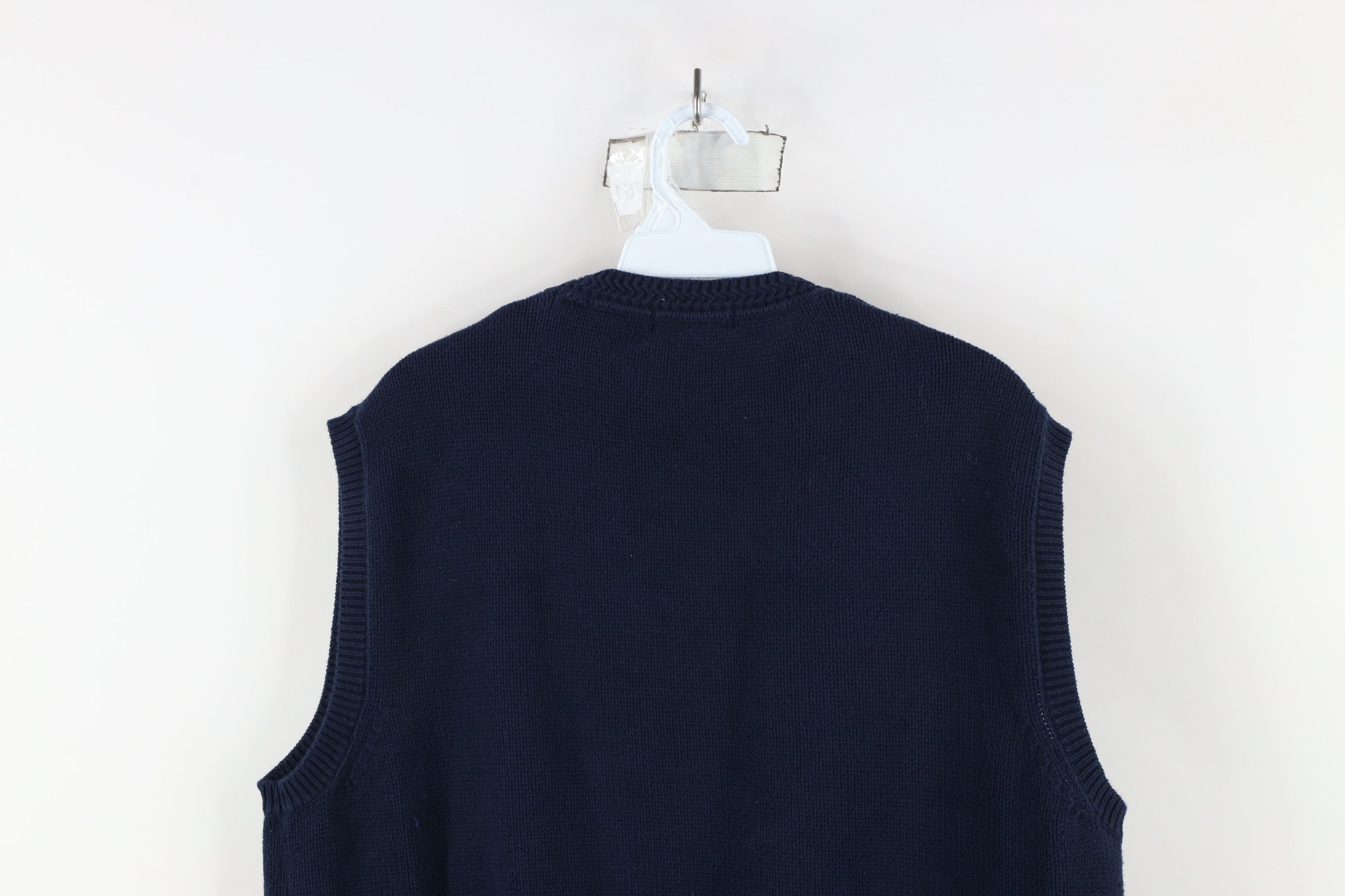 Nautica × Vintage Vintage 90s Nautica Cotton Knit Sweater Vest Navy Blue Size US L / EU 52-54 / 3 - 7 Thumbnail