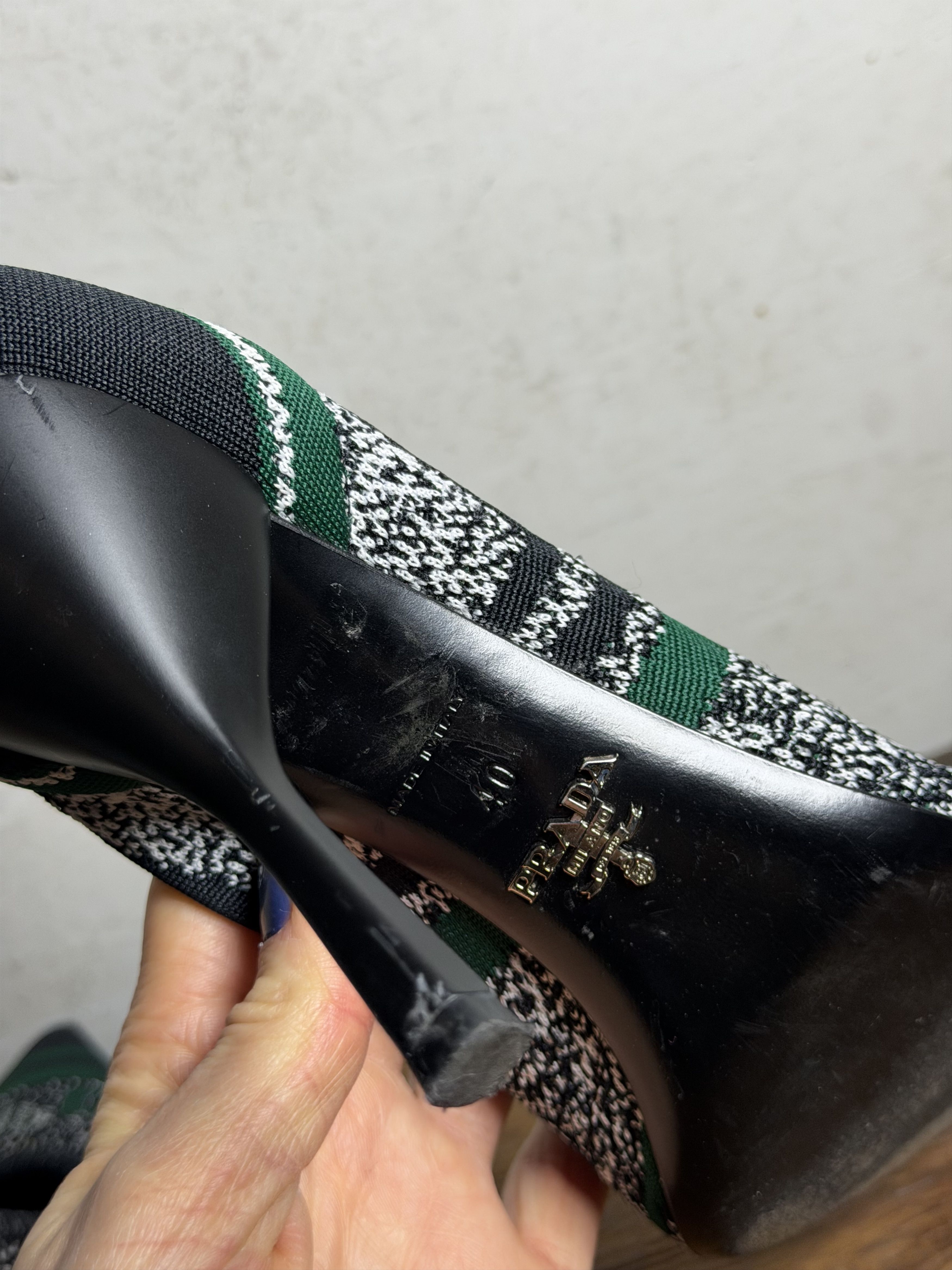 Prada Prada Green/Black Printed Knit Fabric Pointed Toe Pumps Size US 10 / IT 40 - 9 Thumbnail