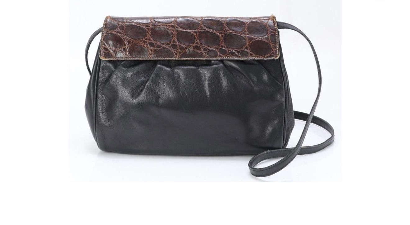 Loewe Vintage Loewe Black Shoulder Bag with Croc Embossed Flap Size ONE SIZE - 1 Thumbnail