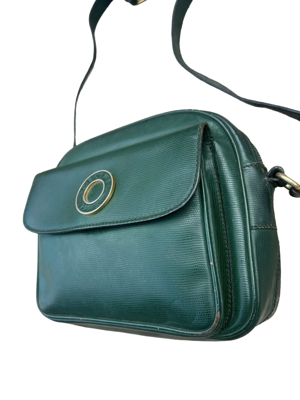 Celine × Leather Vintage CELINE Distress Patina Green Leather Bag riri Zipper Size ONE SIZE - 7 Thumbnail