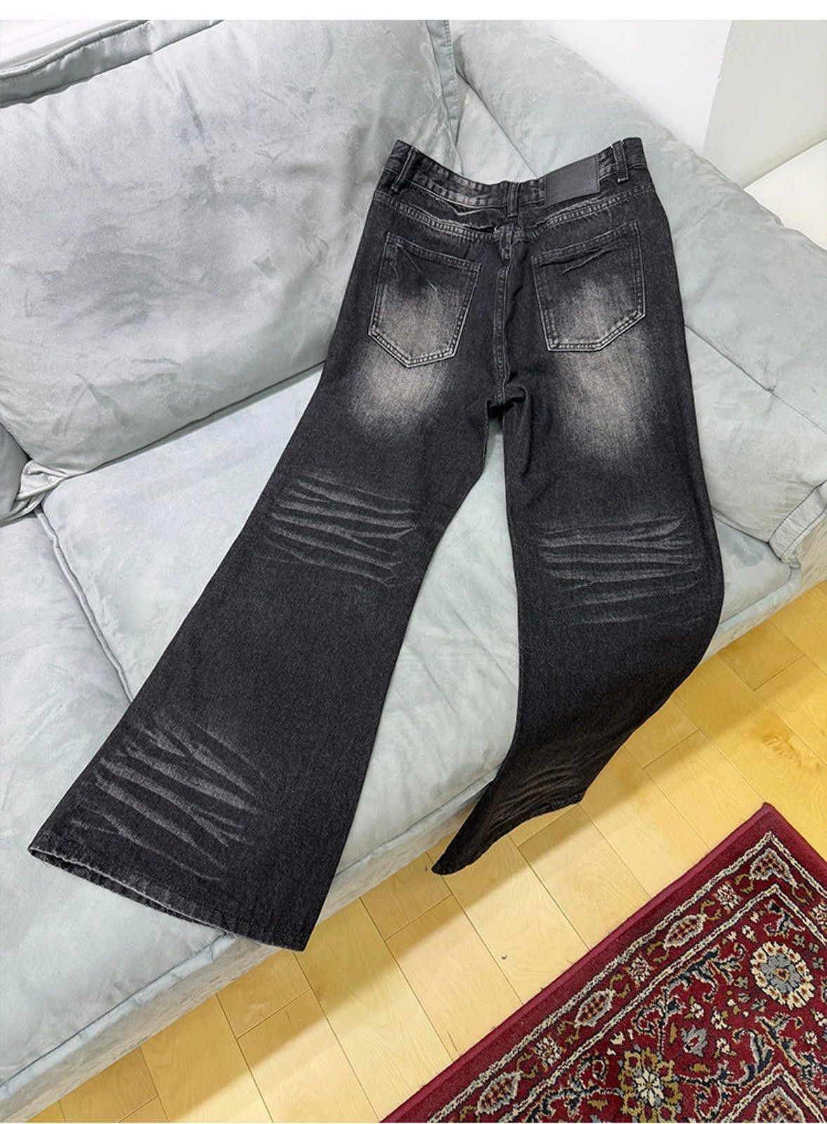 Vintage Black Flared Denim Jeans, Wide Leg Casual Pants Size US 32 / EU 48 - 7 Thumbnail