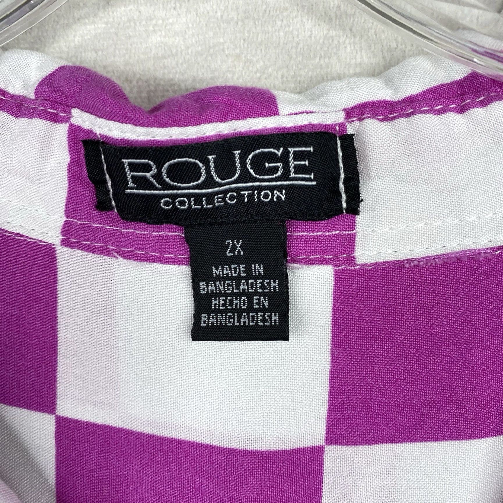 Vintage Rouge Blouse Womens 2X Pink Check Button Up Lightweight Casual Shirt Size XXL / US 16-18 / IT 52-54 - 3 Thumbnail
