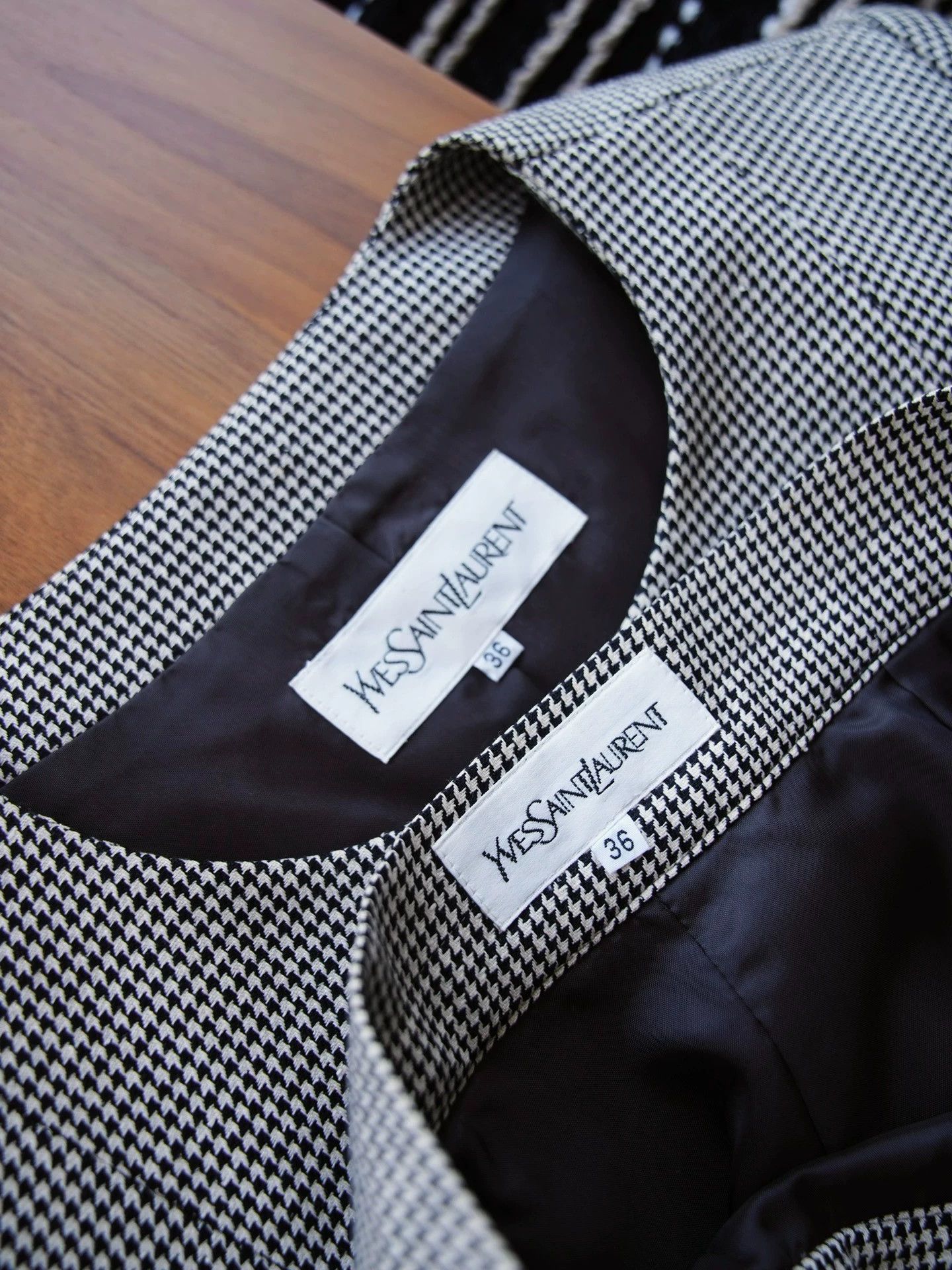 Yves Saint Laurent YSL Vintage Houndstooth Wool-Cotton Suit Skirt 36(S/M) Japan Size XS / US 0-2 / IT 36-38 - 7 Thumbnail