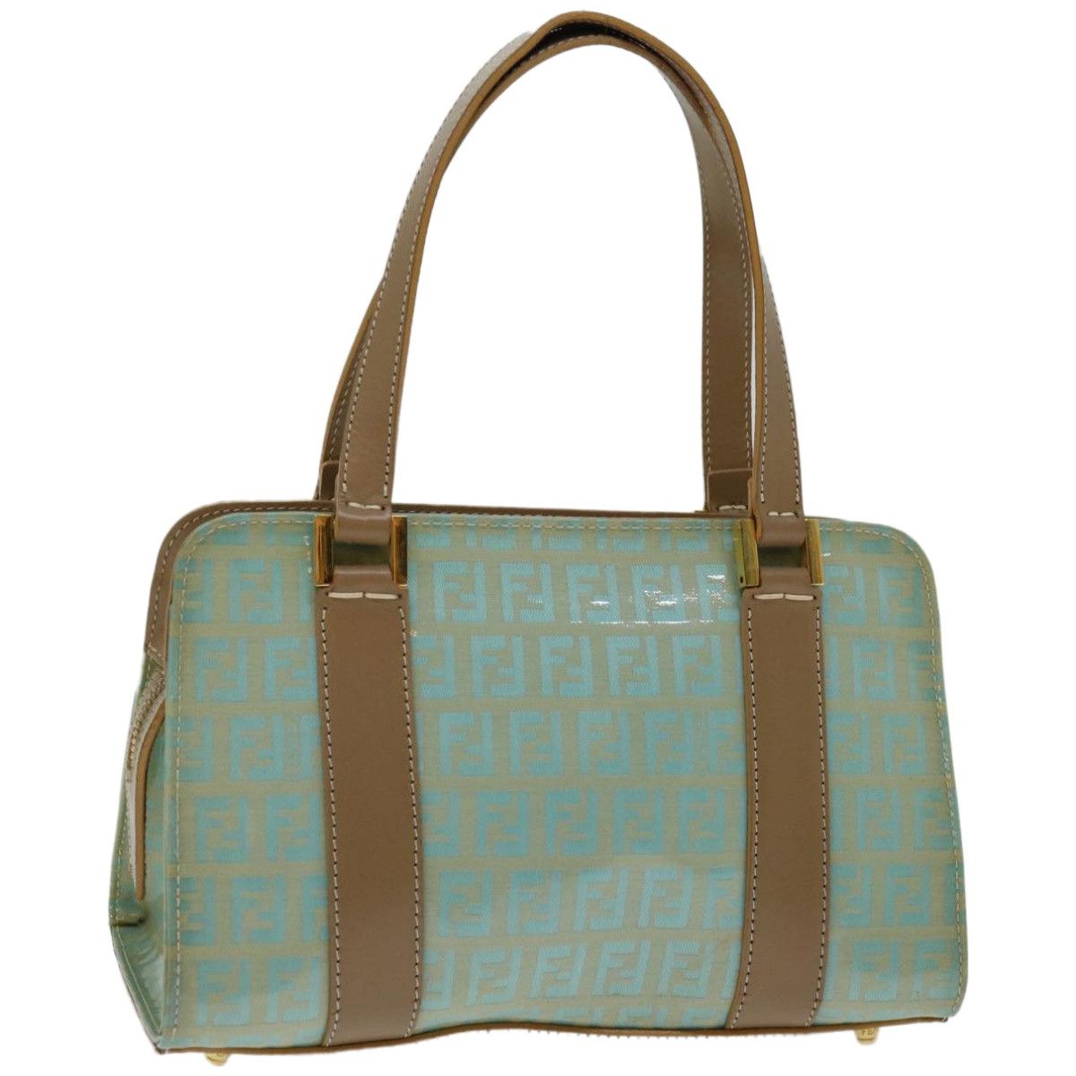 image of Fendi Zucchino Canvas Hand Bag Enamel Light Blue Auth 67120, Women's