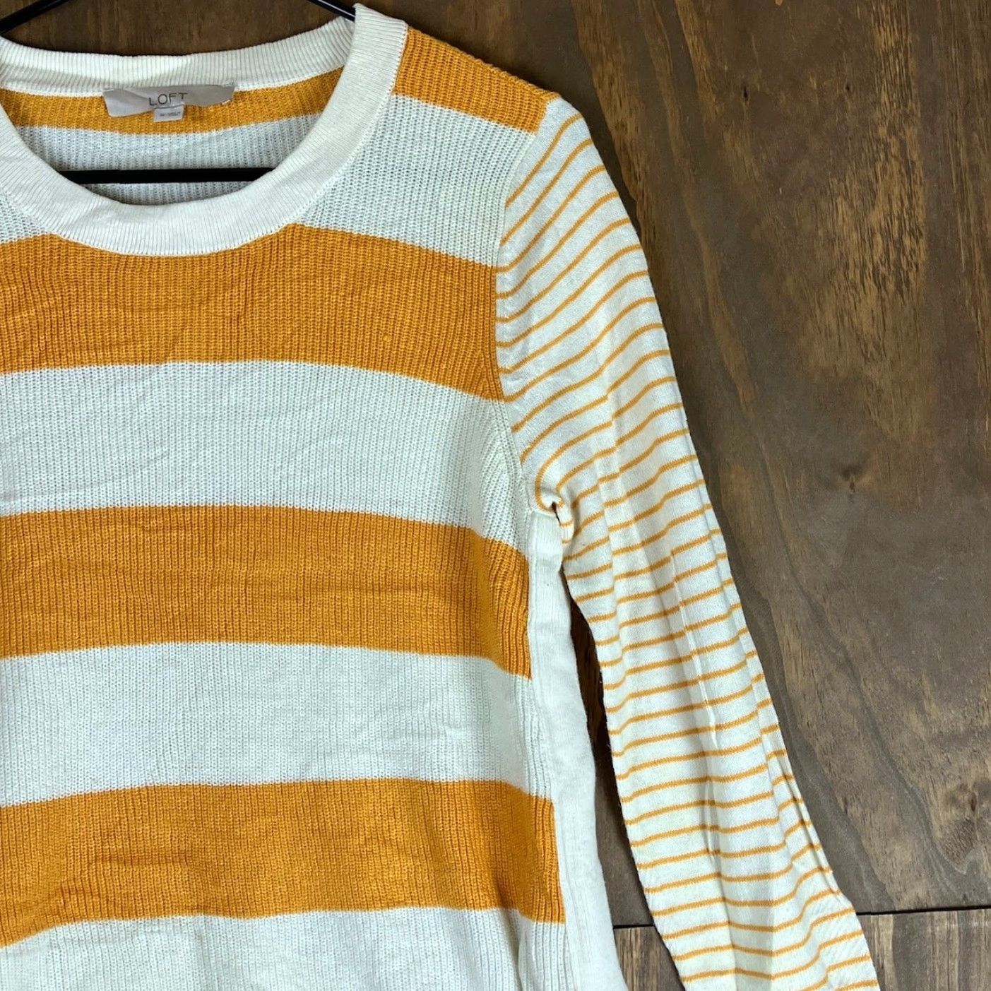 Loft LOFT Womens Sweater White Yellow Striped Crew Neck Long Sleeve Medium Size M / US 6-8 / IT 42-44 - 5 Thumbnail