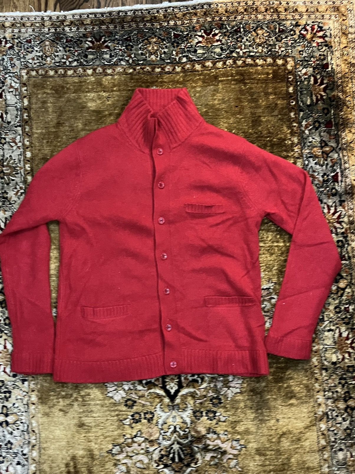 Shanghai Tang Button in Cardigan RED Cashmere Size US M / EU 48-50 / 2 - 2 Thumbnail