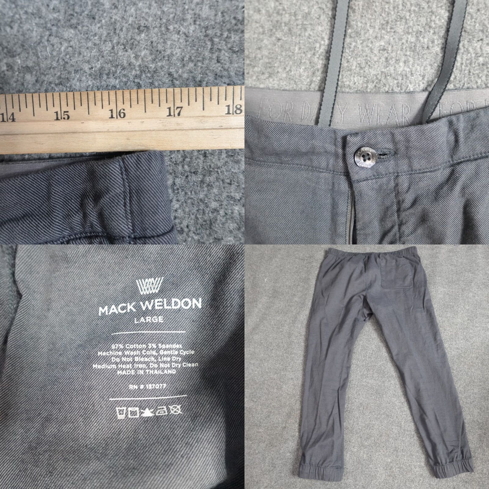 Vintage Mack Weldon Gray L Stretch Waist Jogger Cuff Drawstring Pants Men Regular 28in Inseam Solid Front Flat Front Cotton Blend Jogger Style Size US 33 - 8 Thumbnail