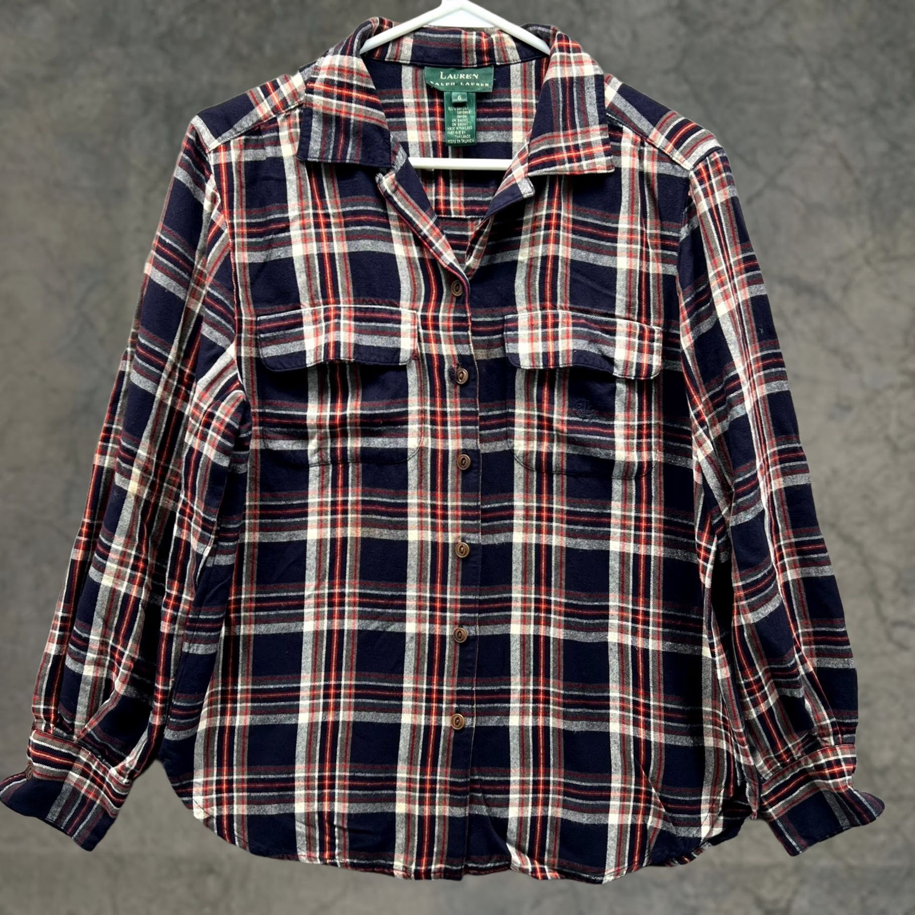 Ralph Lauren VINTAGE Lauren Ralph Lauren Shirt Womens 6 Red Blue Plaid Button-Down Flannel Casual Size M / US 6-8 / IT 42-44 - 1 Thumbnail