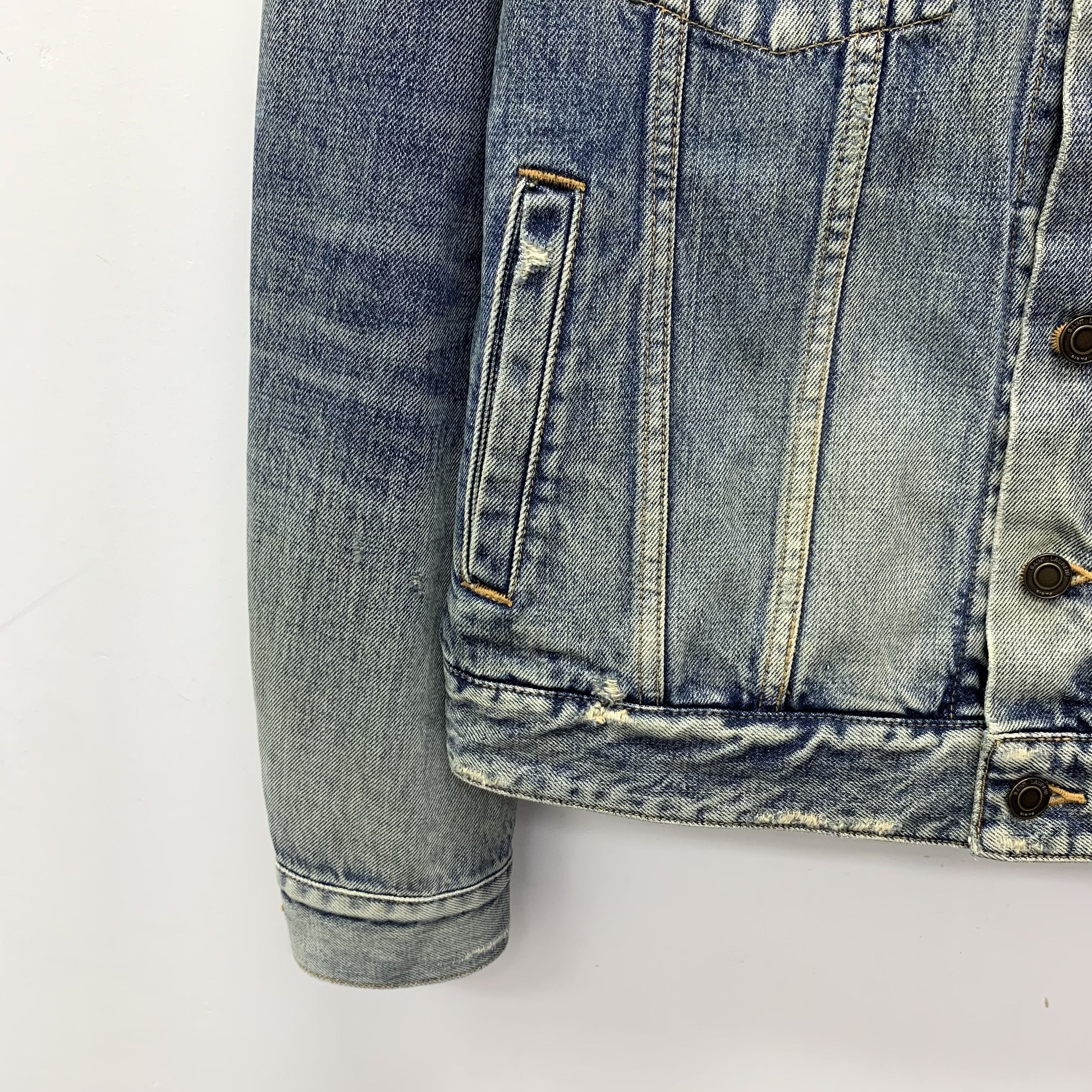 Saint Laurent Paris Saint Laurent Jacket Washed Denim Blue (Size S) Size S / US 4 / IT 40 - 2 Thumbnail