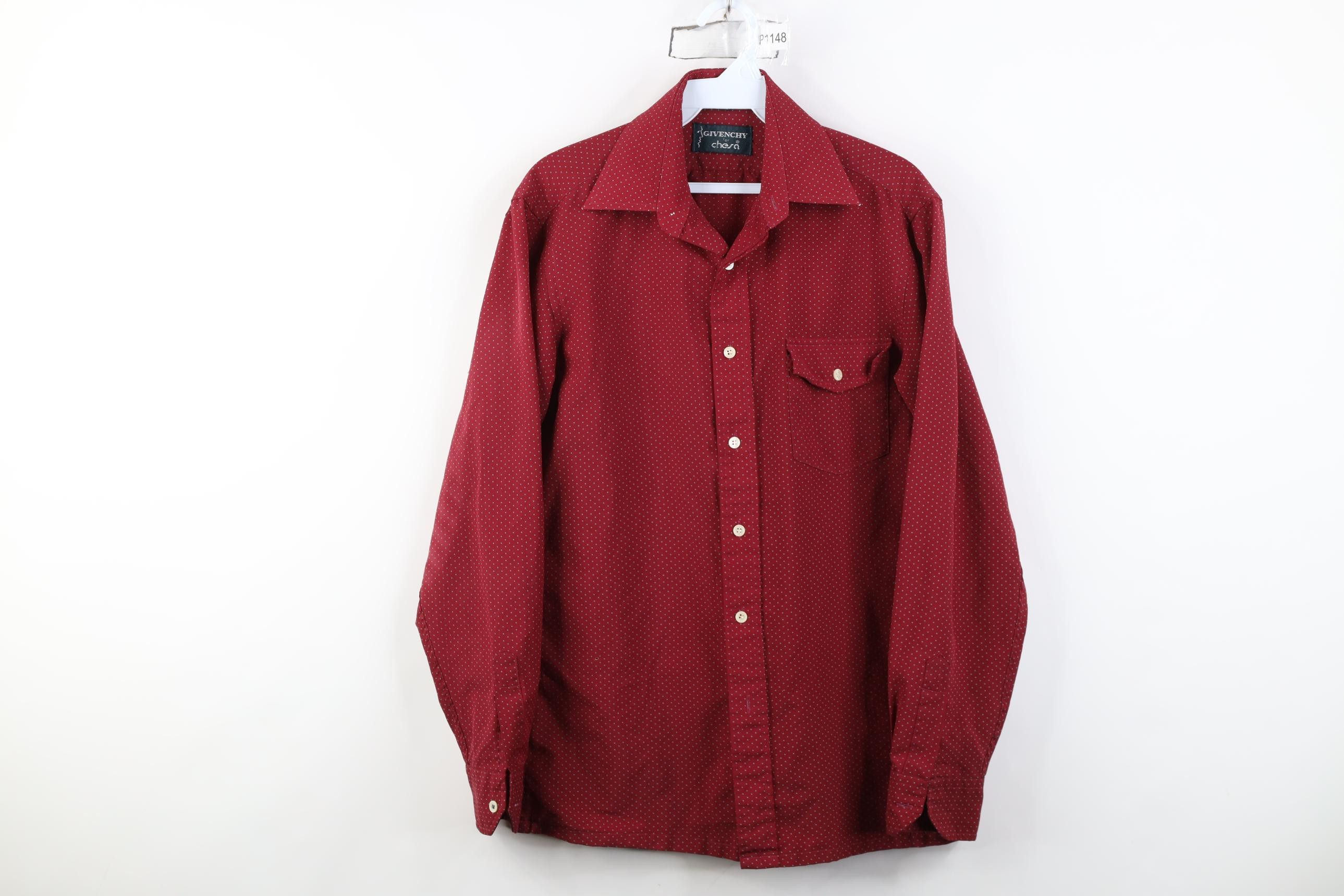Givenchy Vintage 70s Givenchy Polka Dot Collared Button Shirt Red Size US S / EU 44-46 / 1 - 1 Thumbnail