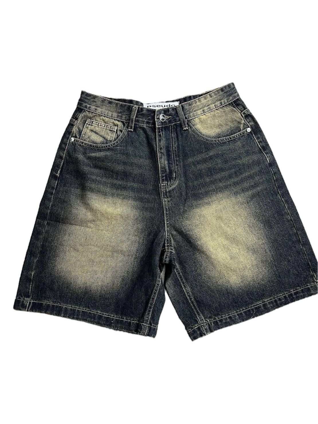 Psuedo Corporation Washed Dark Rusty Denim Jean Shorts Y2K