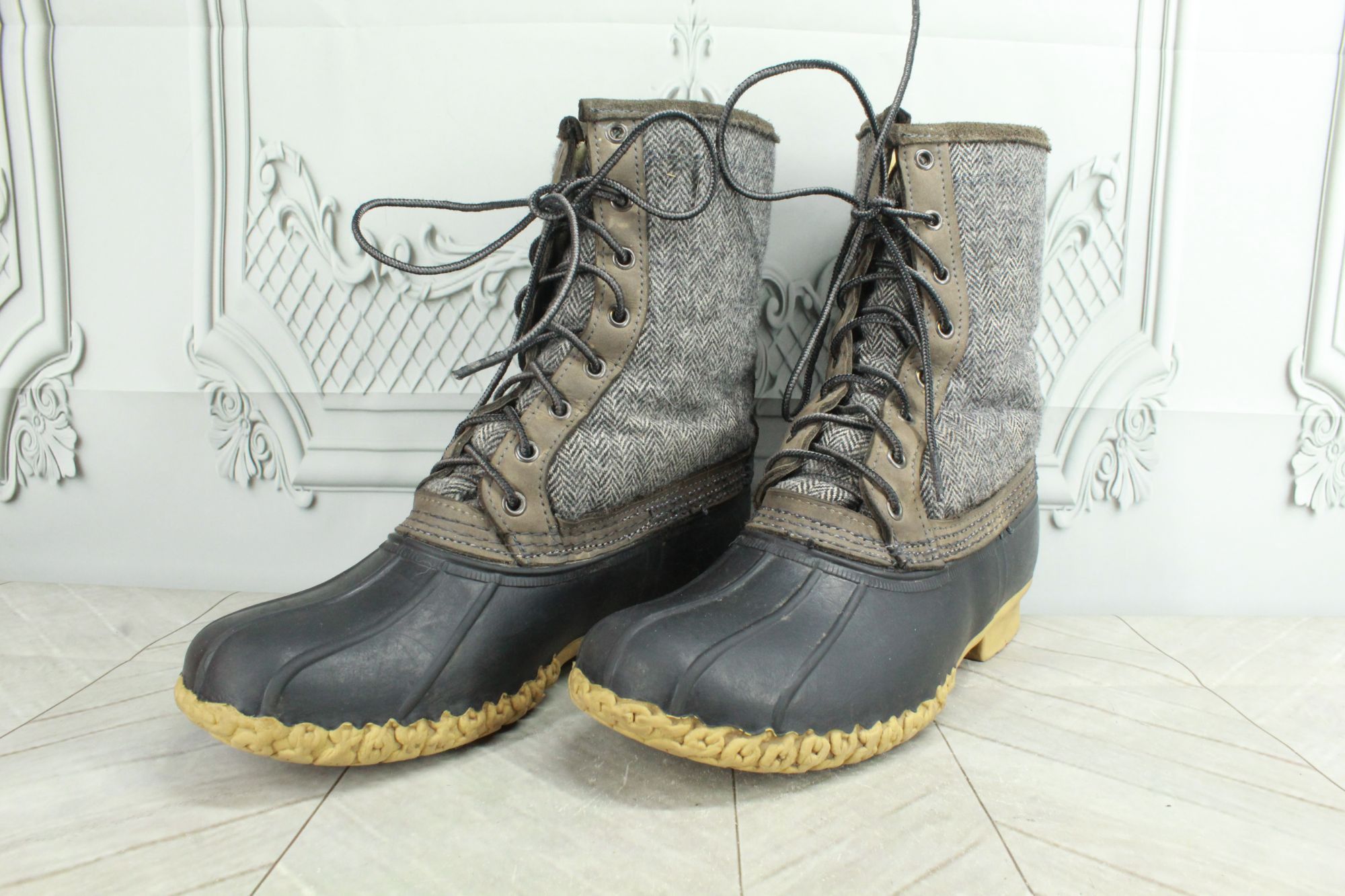 LL Bean Herringbone Shearling Lined Mid Calf Duck Boots