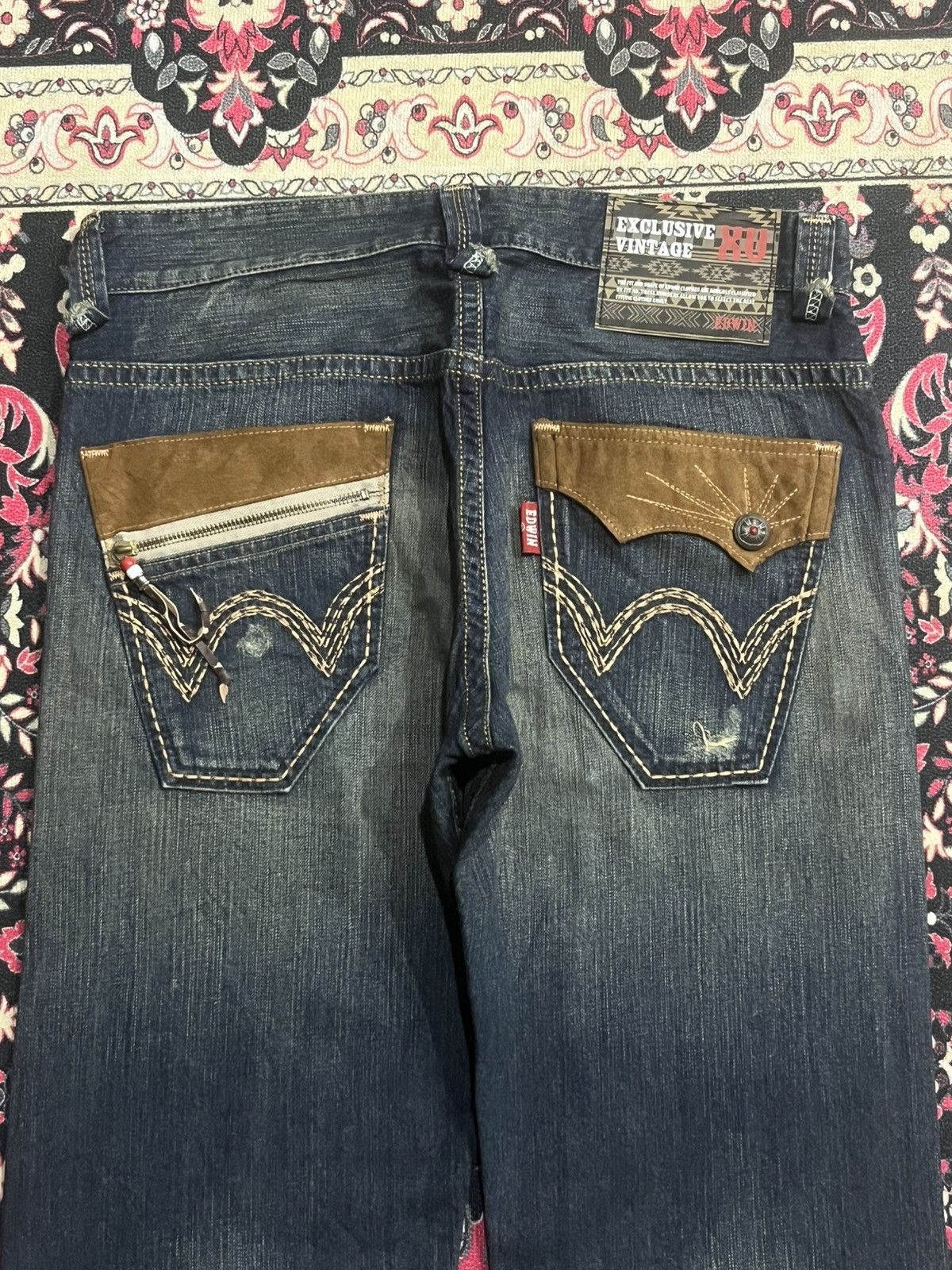 Kapital Kountry Edwin Exclusive Vintage Dark Blue Faded Sashiko Loose Jeans Size US 34 / EU 50 - 7 Thumbnail
